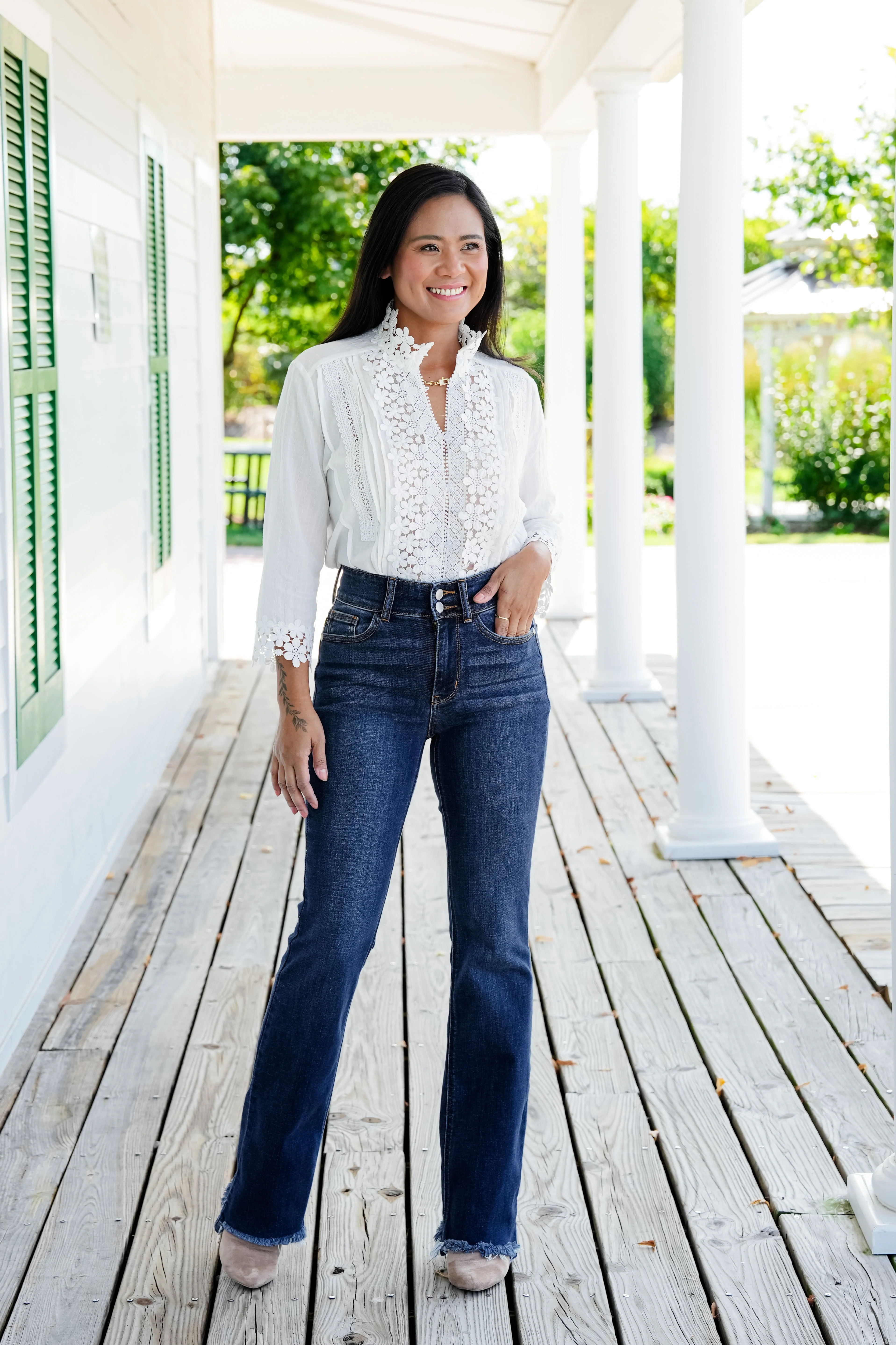 Restock! Judy Blue Feeling Fine Dark Wash High Rise Non Distressed Vintage Frayed Hem Bootcut Jeans - Image 10