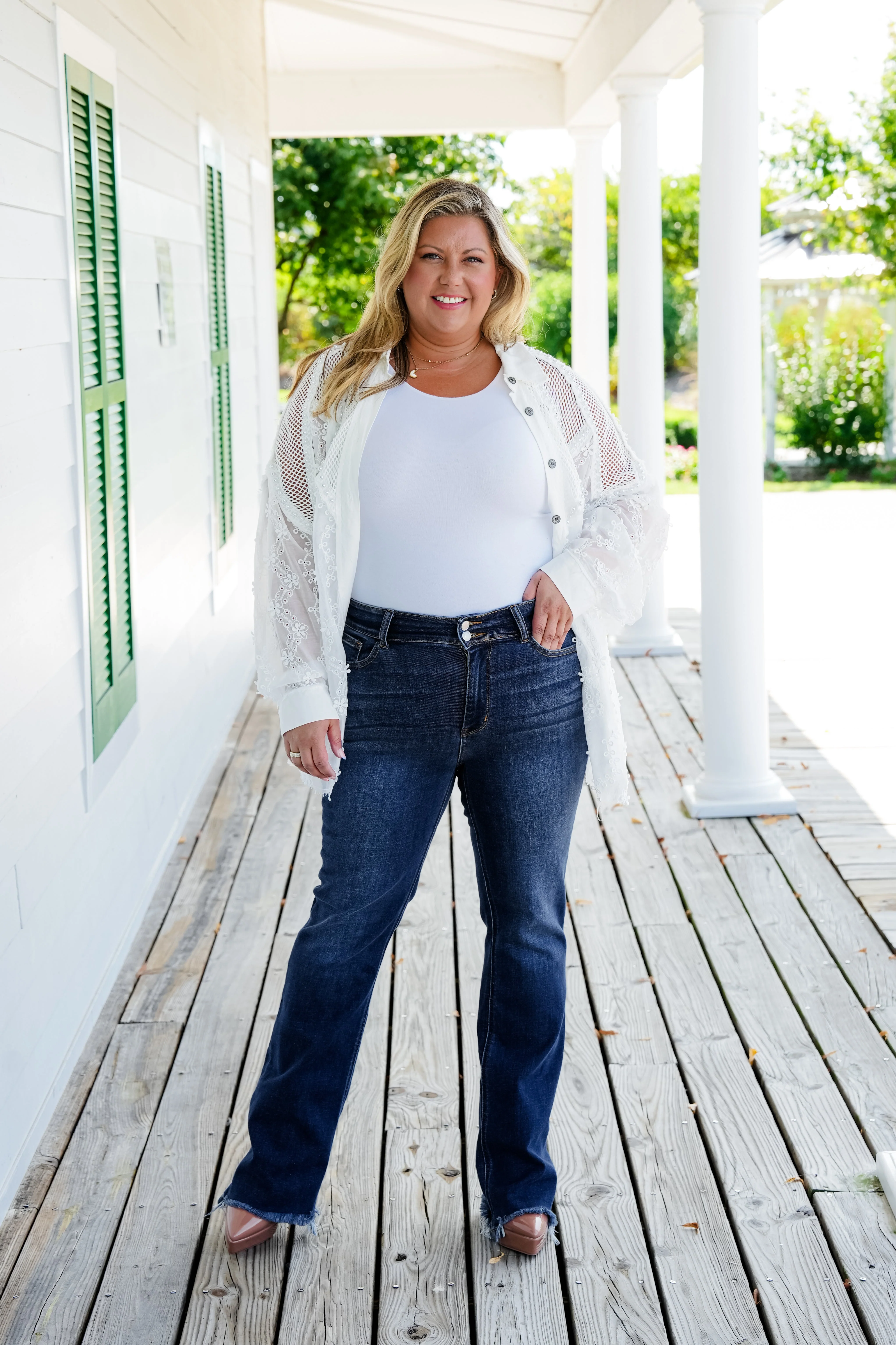 Restock! Judy Blue Feeling Fine Dark Wash High Rise Non Distressed Vintage Frayed Hem Bootcut Jeans - Image 12