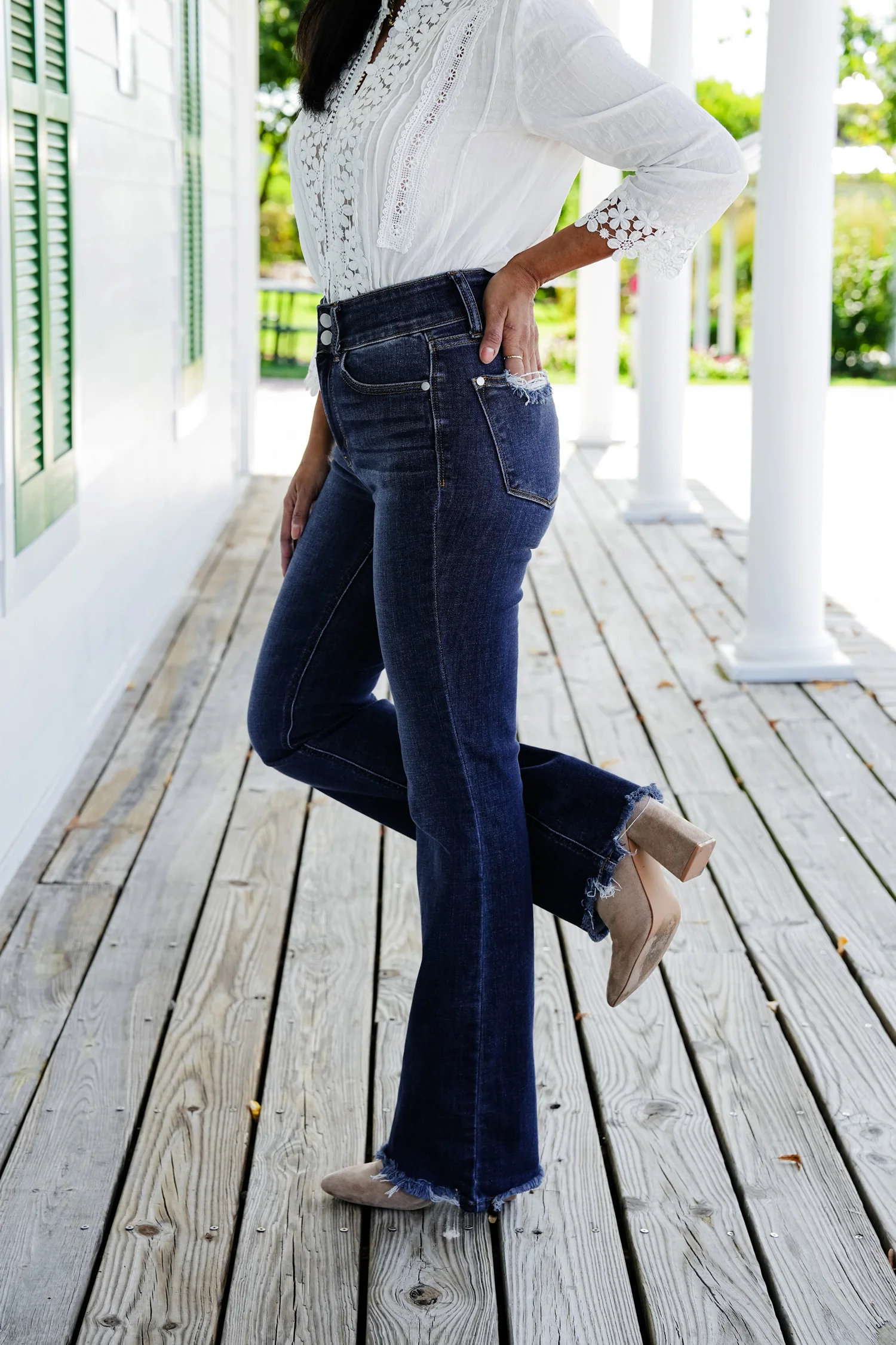 Restock! Judy Blue Feeling Fine Dark Wash High Rise Non Distressed Vintage Frayed Hem Bootcut Jeans - Image 9