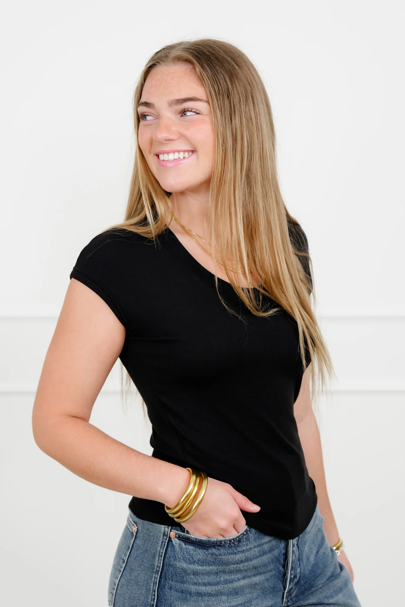 Ribbed Cap Sleeve Scoop Neck Top - Image 4
