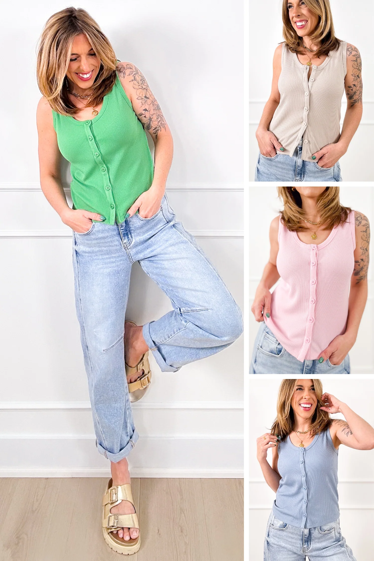 Ribbed Knit Button Down Tank Top