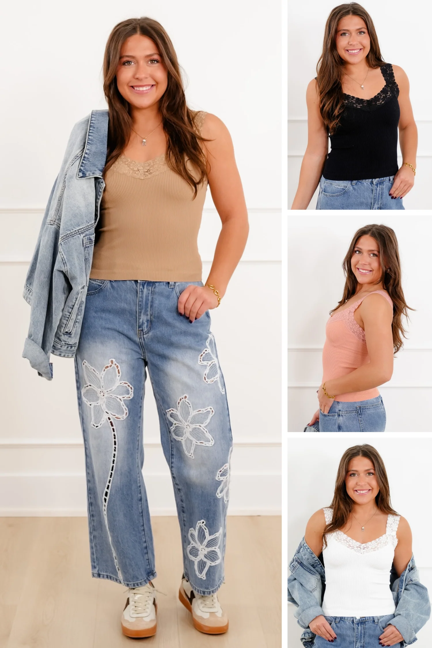 Ribbed Knit Tank Top with Lace