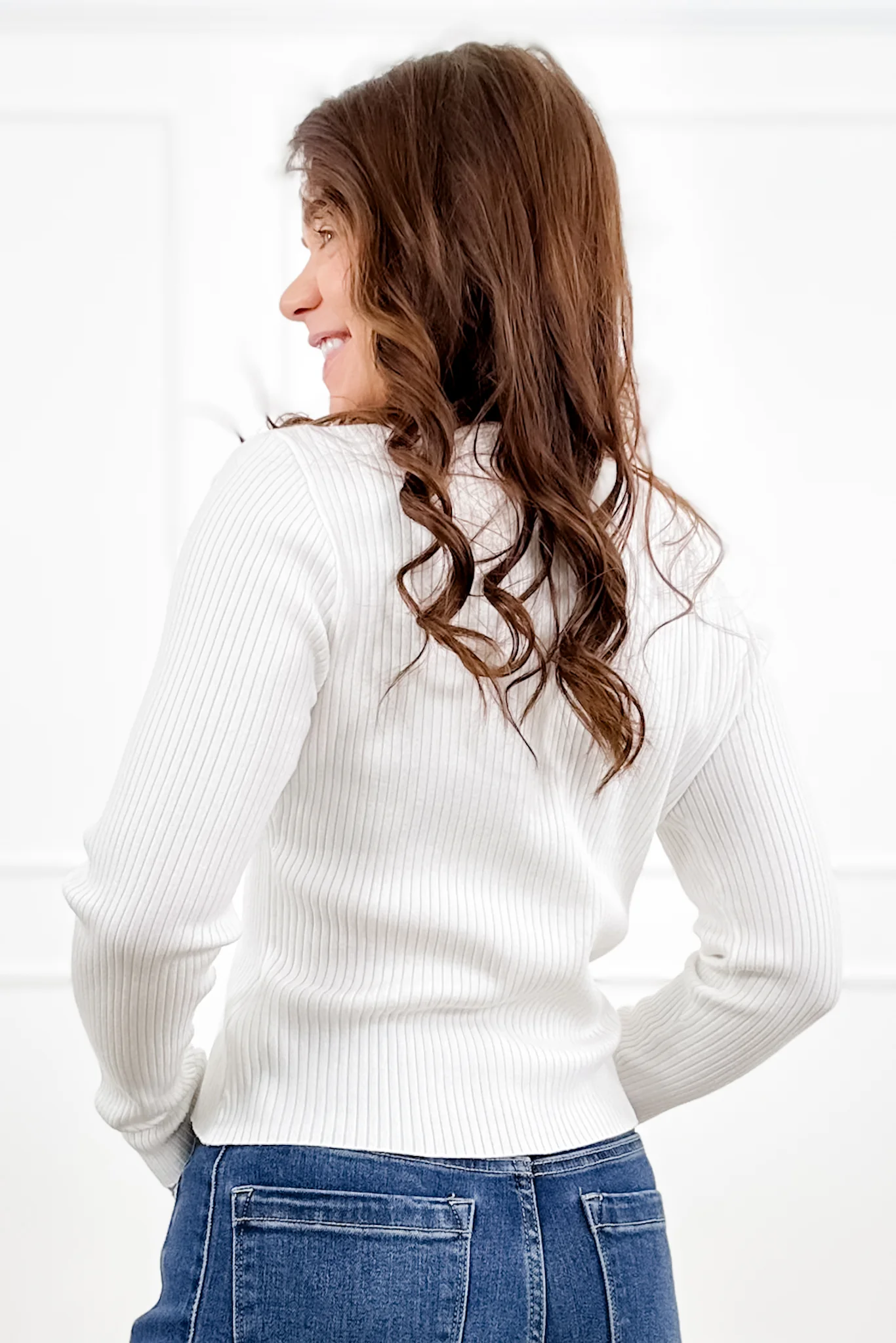 Ribbed Long Sleeve Button Down Cardigan with Lace Trim - Image 4