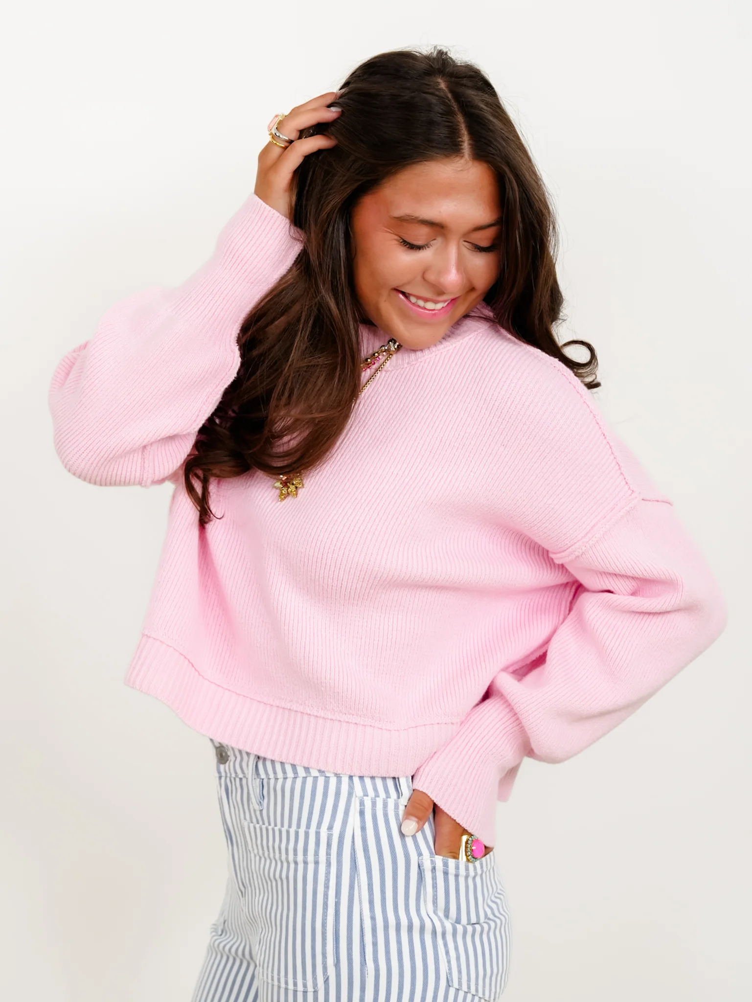 Restock! Ribbed Long Sleeve Round Neck Pullover Sweater - Image 5