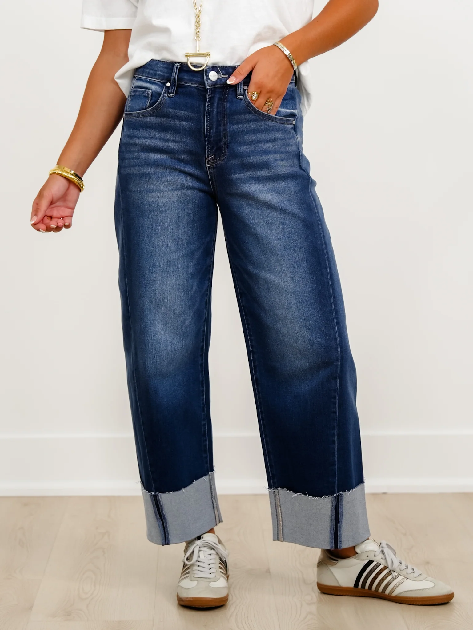 Risen High Rise Dark Wash Slouchy Cropped Cuffed Barrel Jeans - Image 6