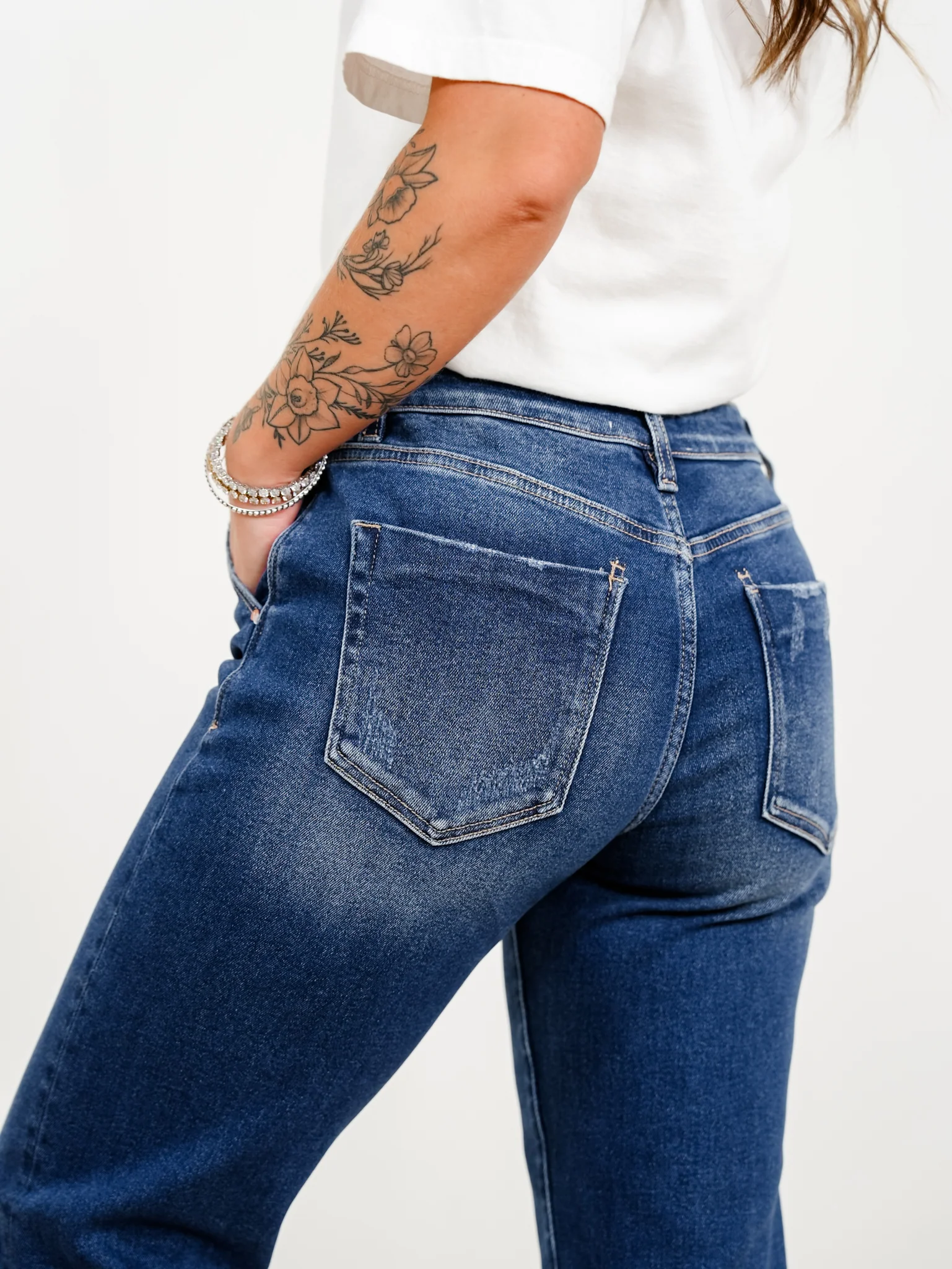 Risen Mid Rise Dark Wash Slouchy Cuffed Boyfriend Jeans - Image 4