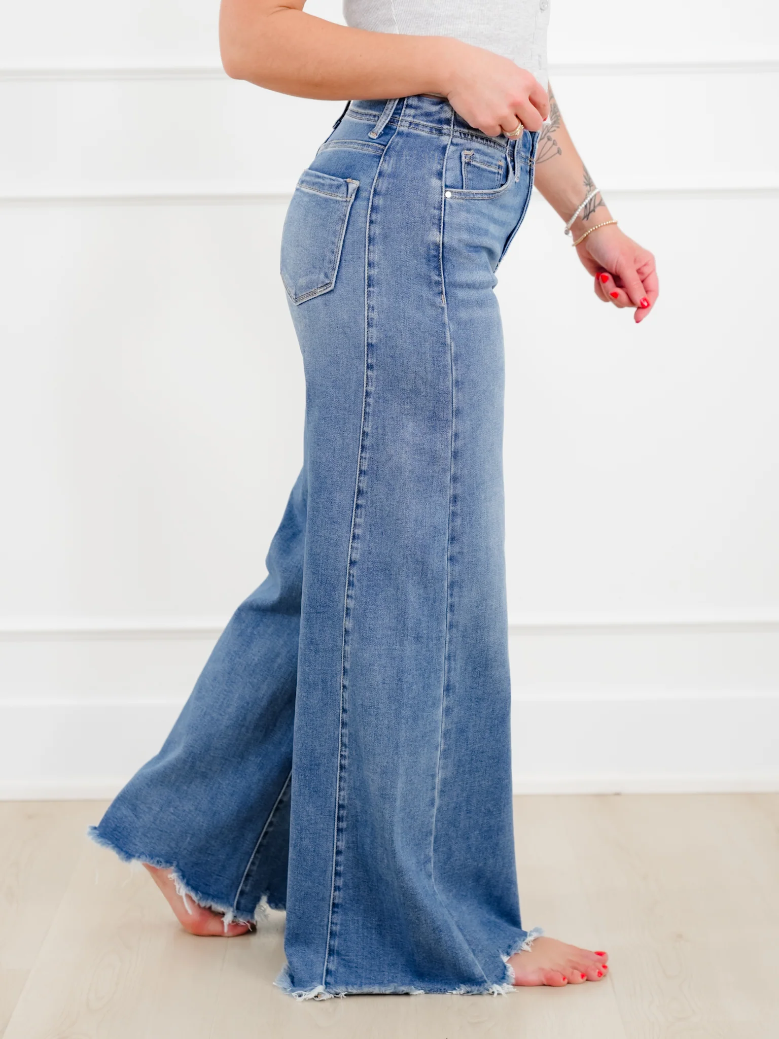 Risen High Rise Medium Wash Wide Leg Jeans - Image 10