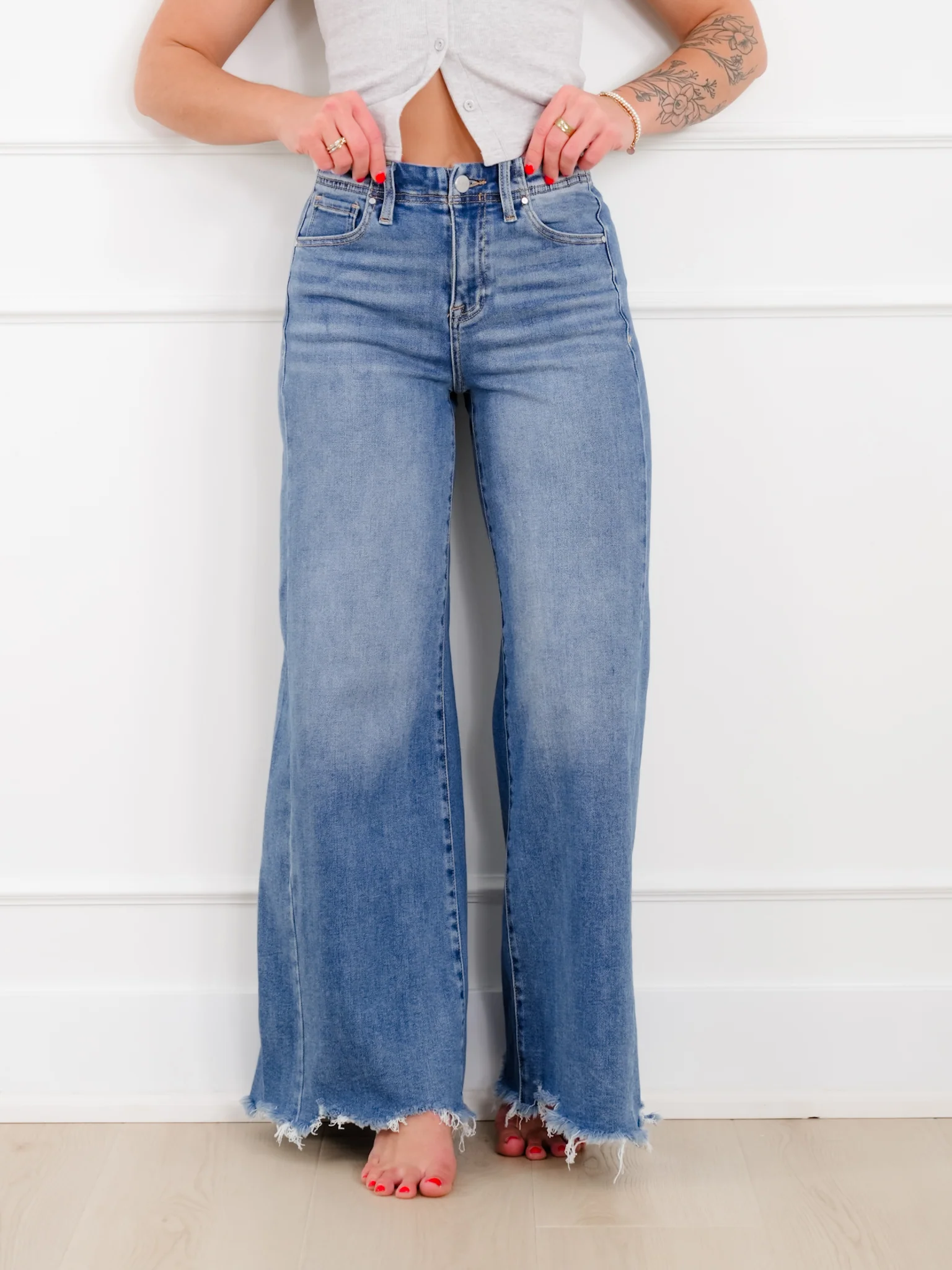 Risen High Rise Medium Wash Wide Leg Jeans - Image 3