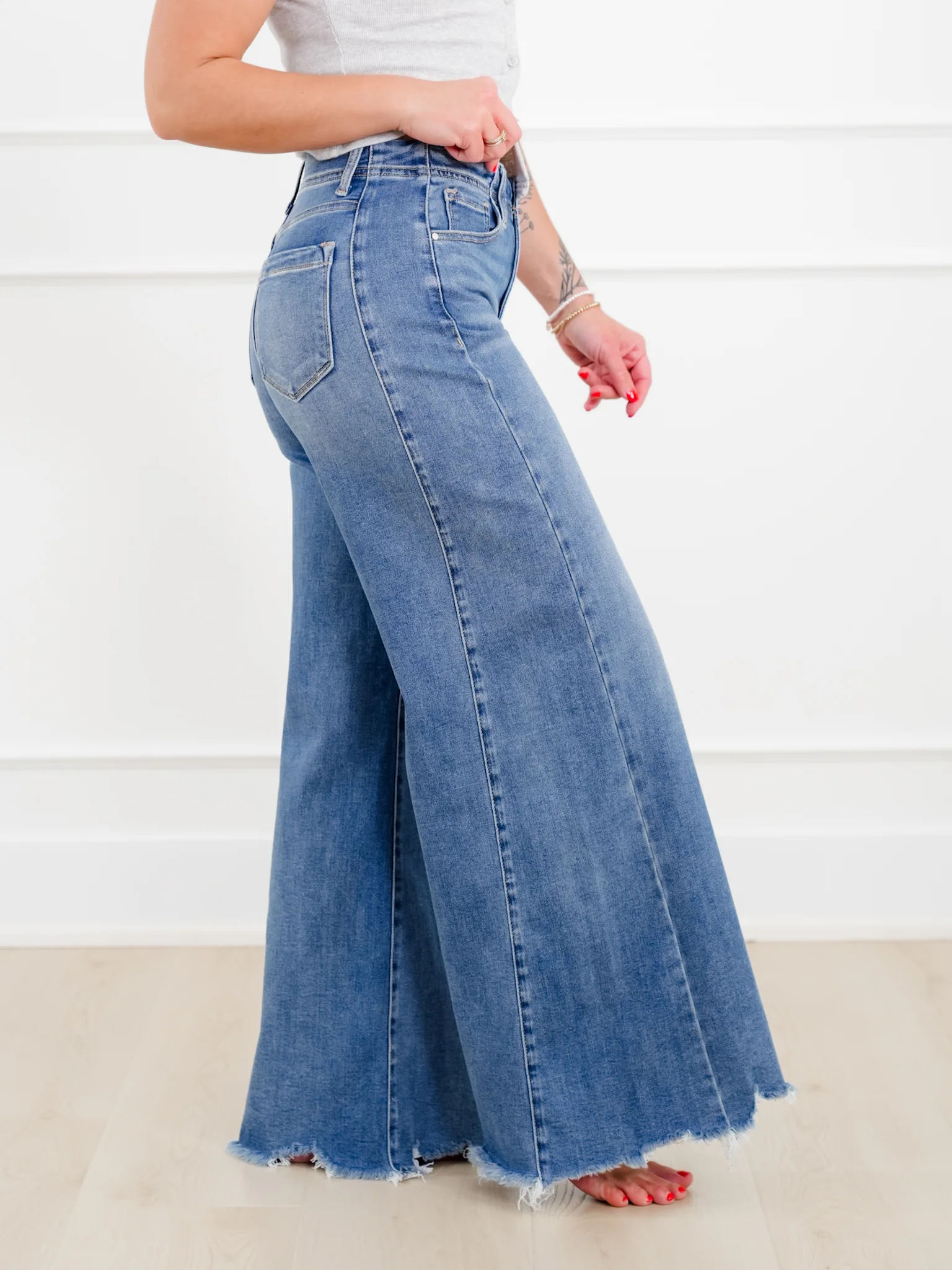 Risen High Rise Medium Wash Wide Leg Jeans - Image 5