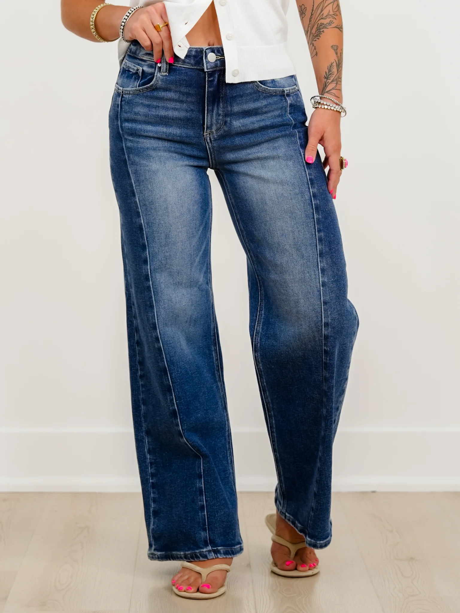 Restock! Risen The Willow Multi Inseam Dark Wash Wide Leg Seam Front Jeans - Image 7