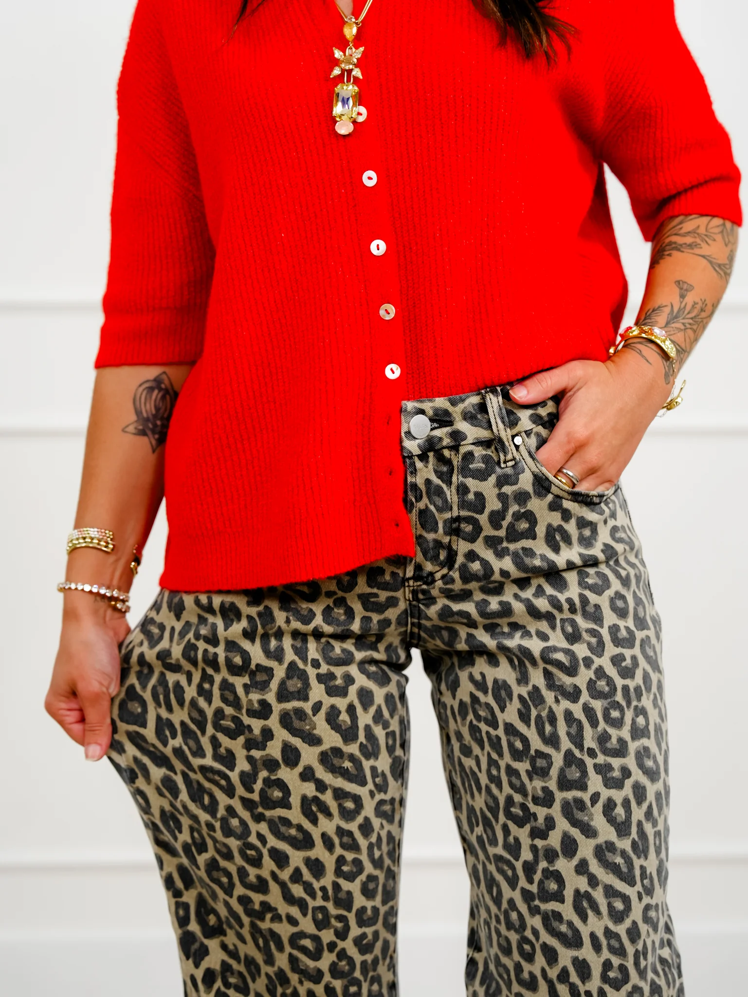 Restock! Risen Mid Rise Leopard Wide Leg Jeans - Image 3