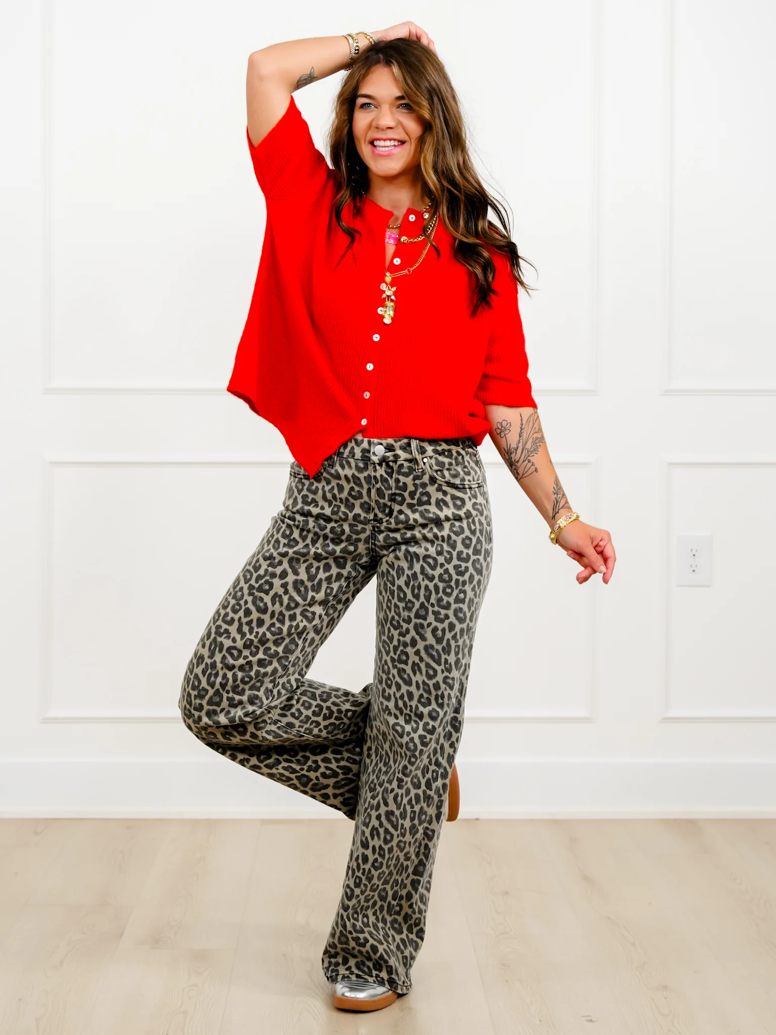 Restock! Risen Mid Rise Leopard Wide Leg Jeans - Image 6