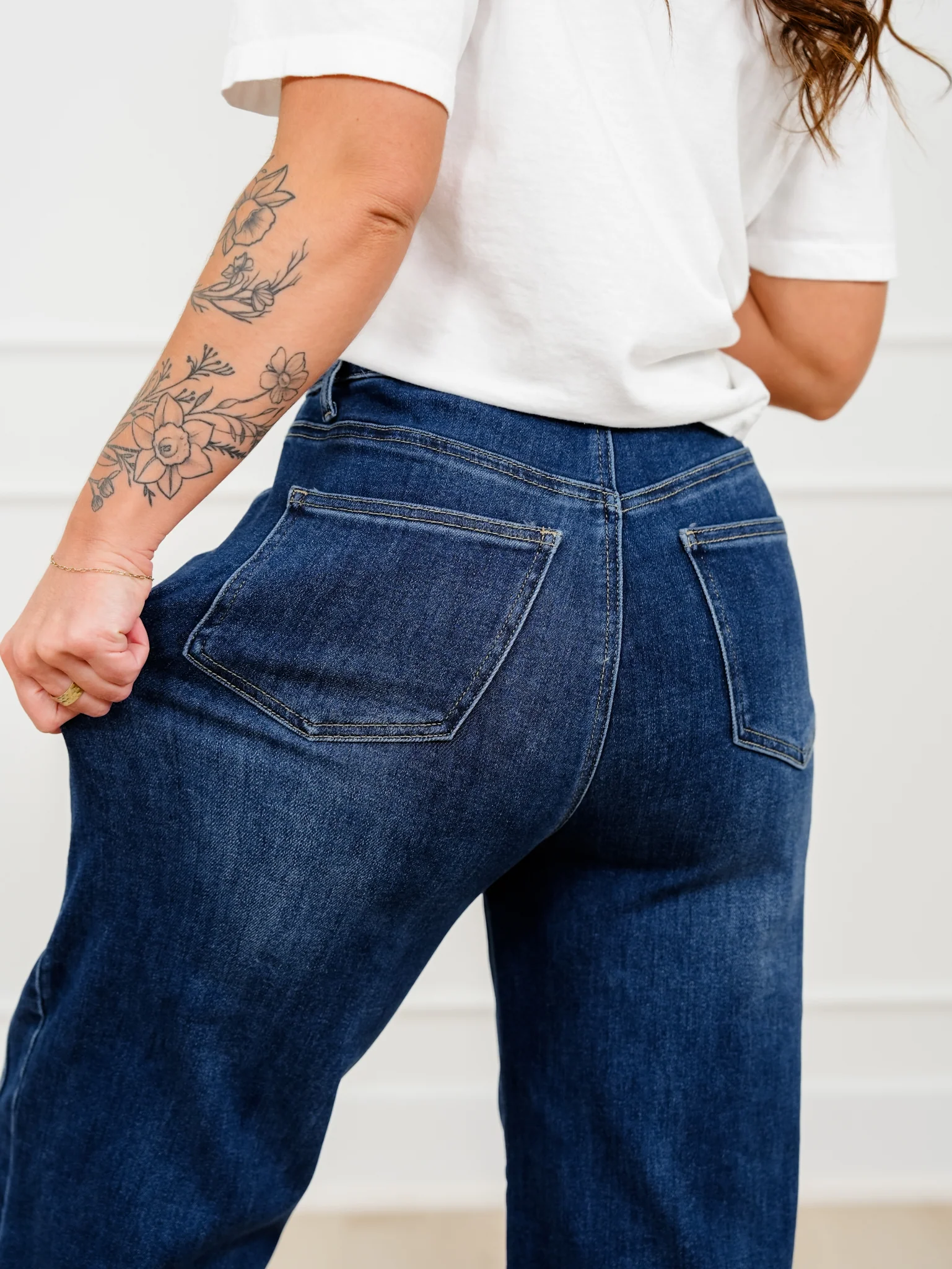 Saige High Rise Dark Wash Tummy Control Low Curve Barrel Jeans - Image 5