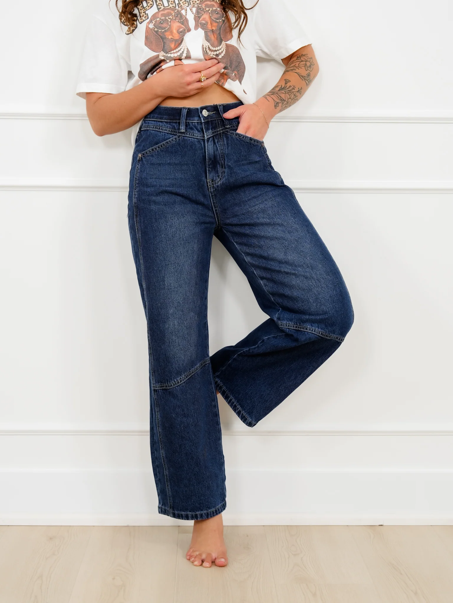 Saige High Rise Dark Wash Tummy Control Low Curve Barrel Jeans - Image 6