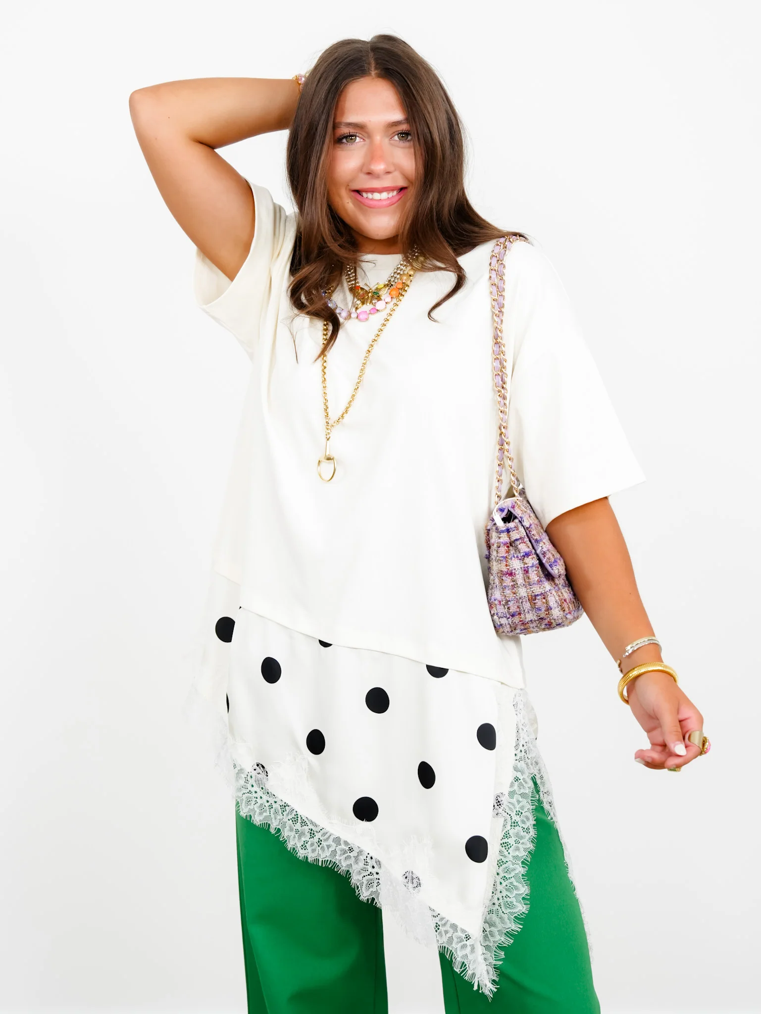 Short Sleeve Asymmetrical Polka Dot Detail - Image 6