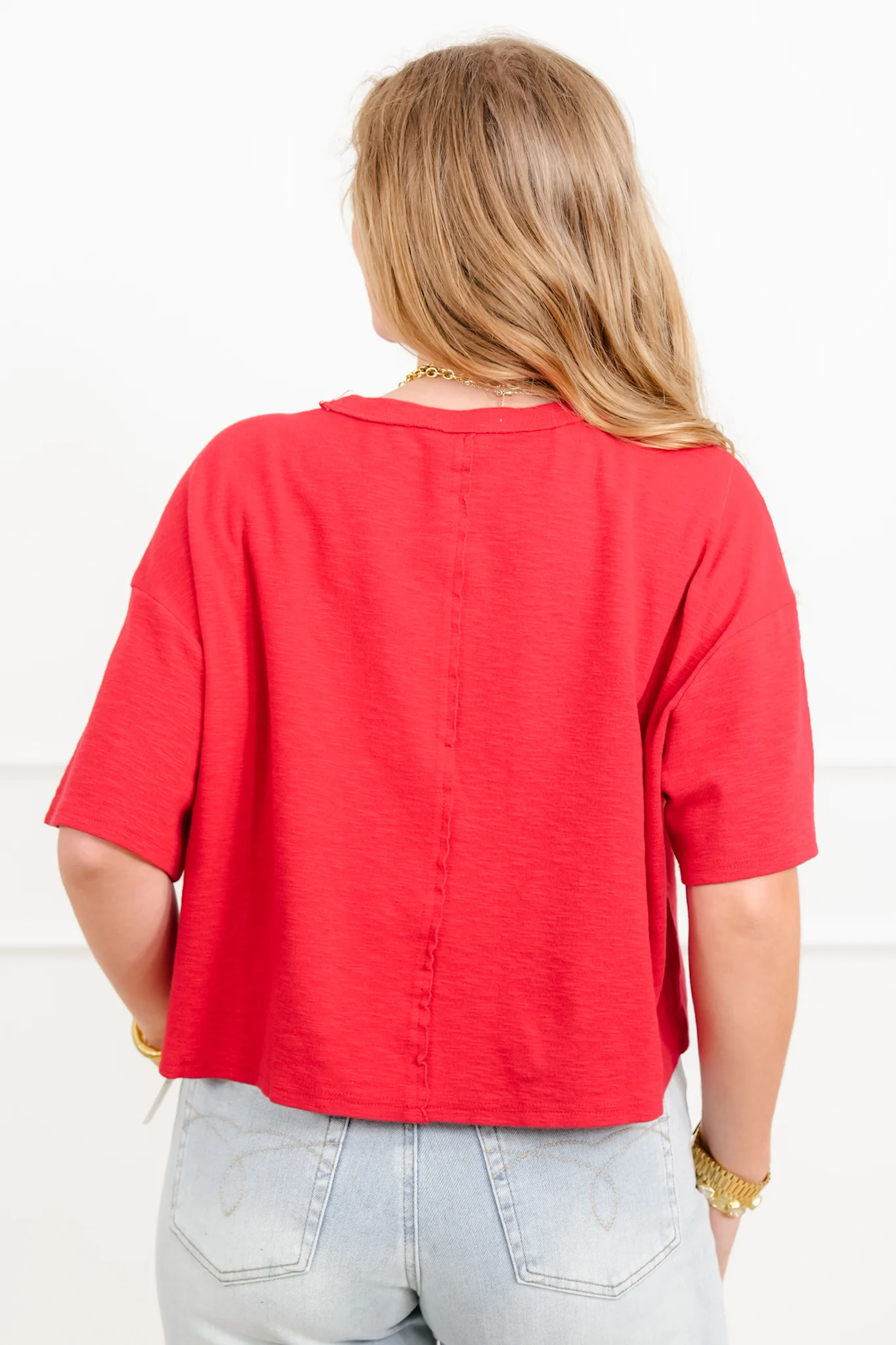 Short Sleeve Crew Neck Boxy Top with Chest Pocket - Image 7