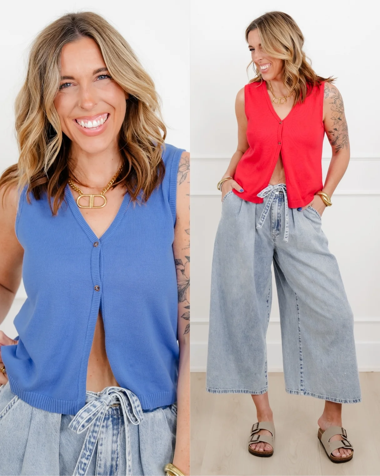 Sleeveless V Neck Button Down Sweater Vest