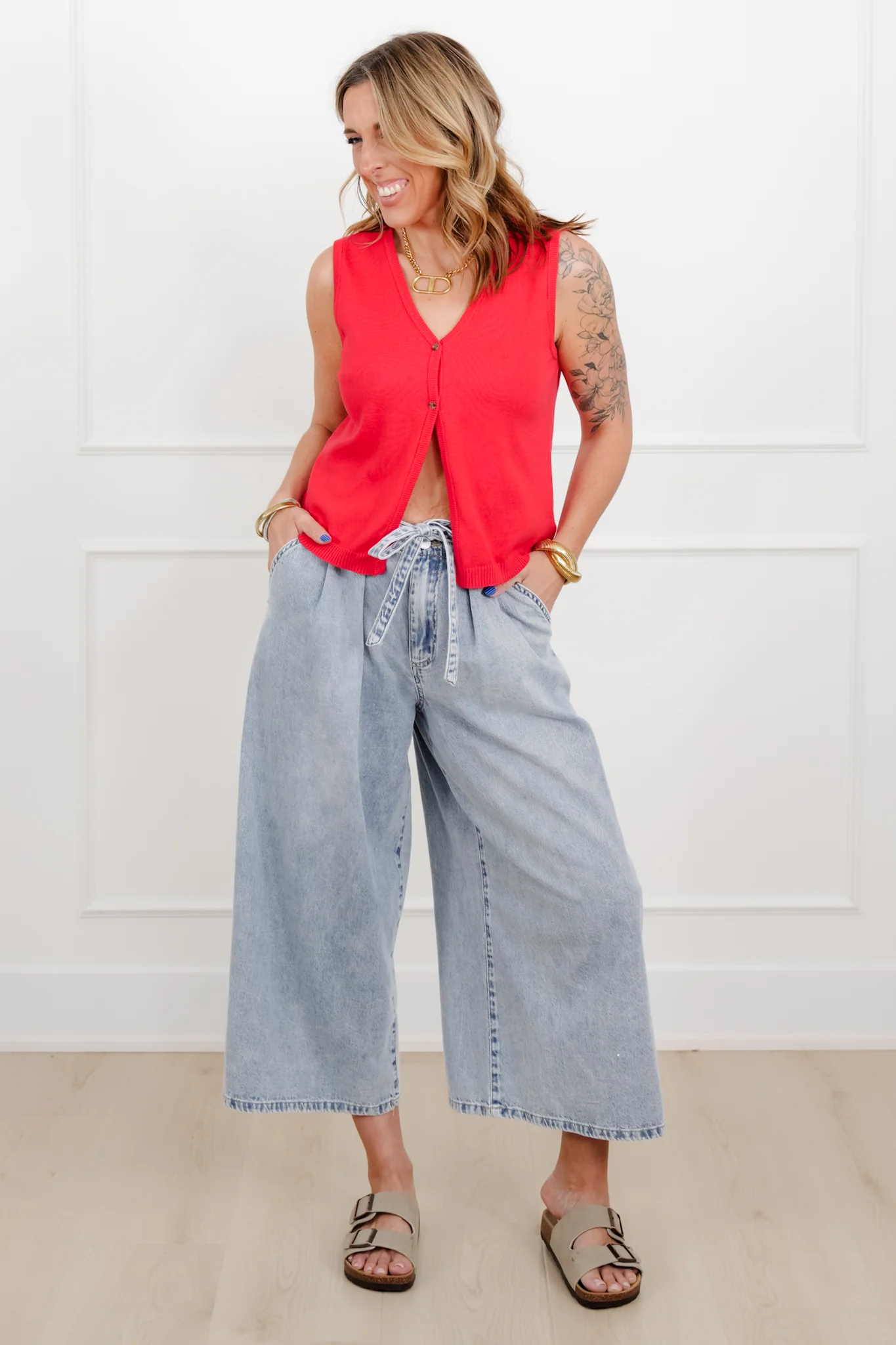 Sleeveless V Neck Button Down Sweater Vest - Image 5