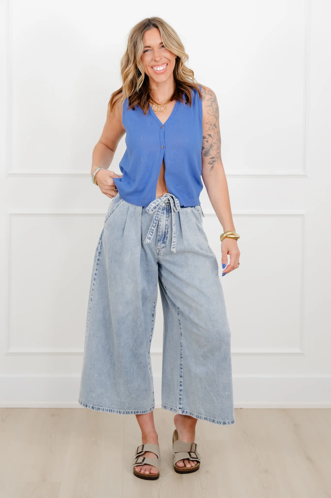 Sleeveless V Neck Button Down Sweater Vest - Image 6
