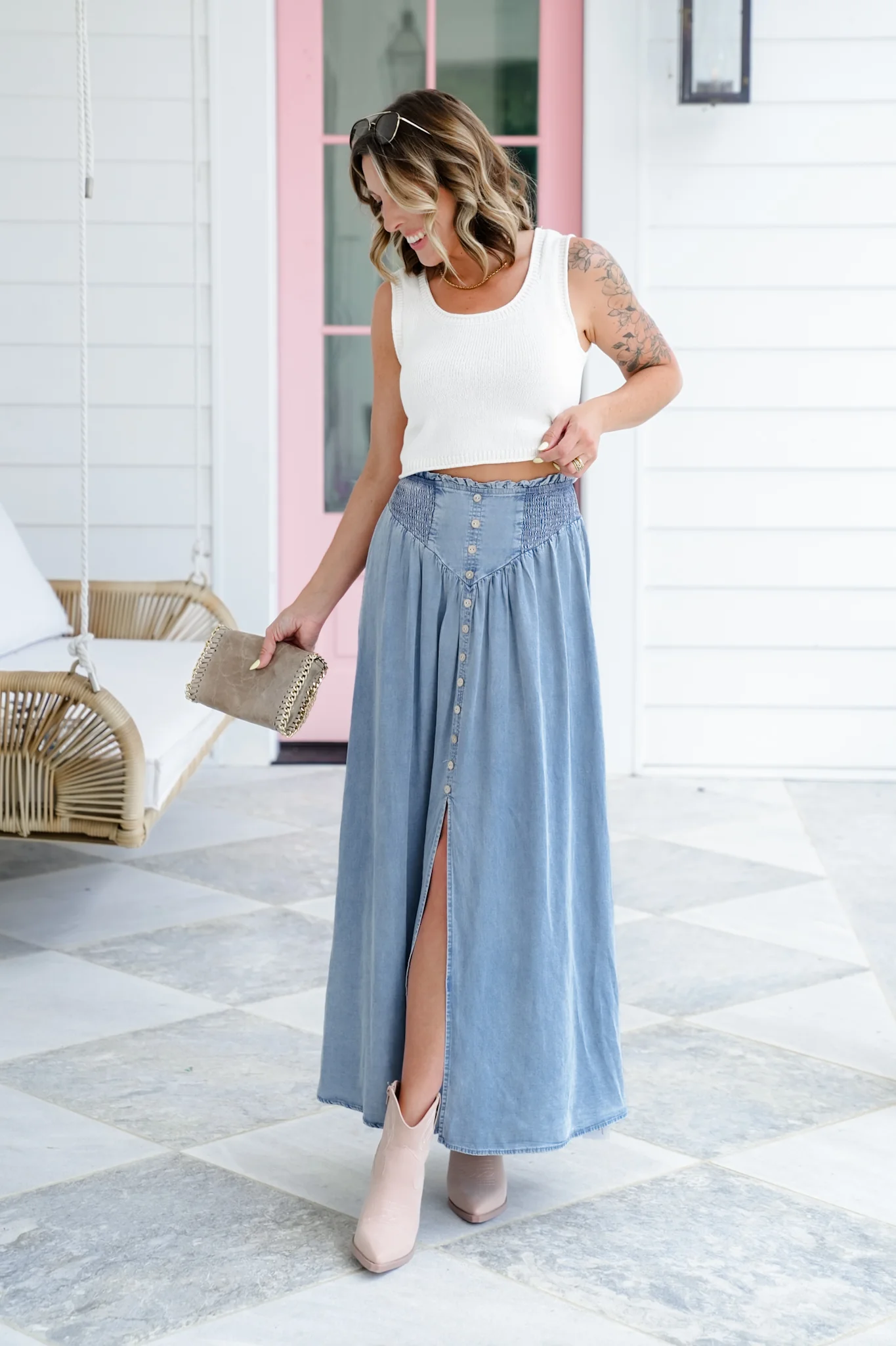 Smocked Waist Maxi Skirt with Front Slit Detail - Image 6