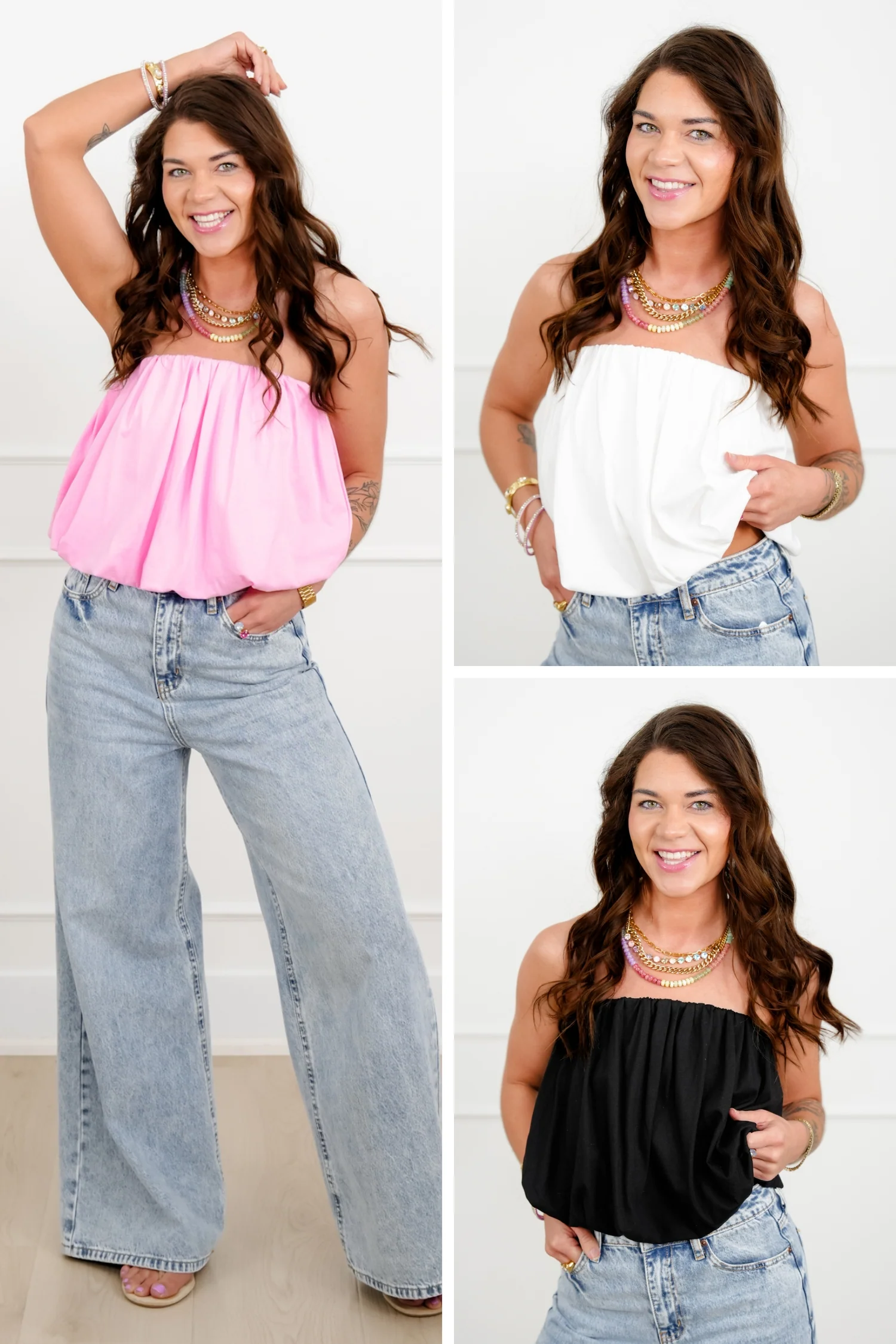 Restock! Solid Color Bubble Hem Tube Top