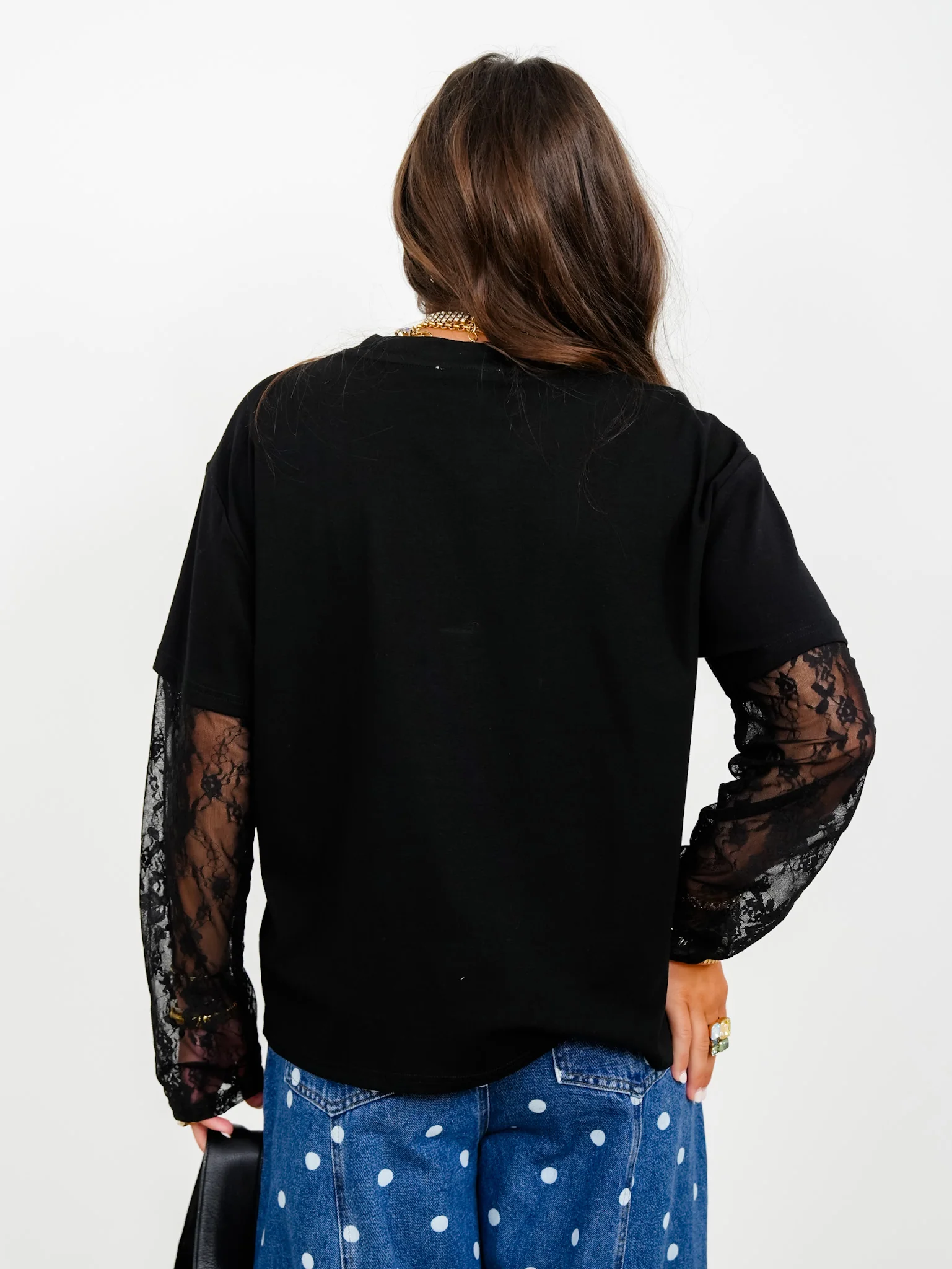Lace Sleeve Round Neck Twofer Top - Image 4
