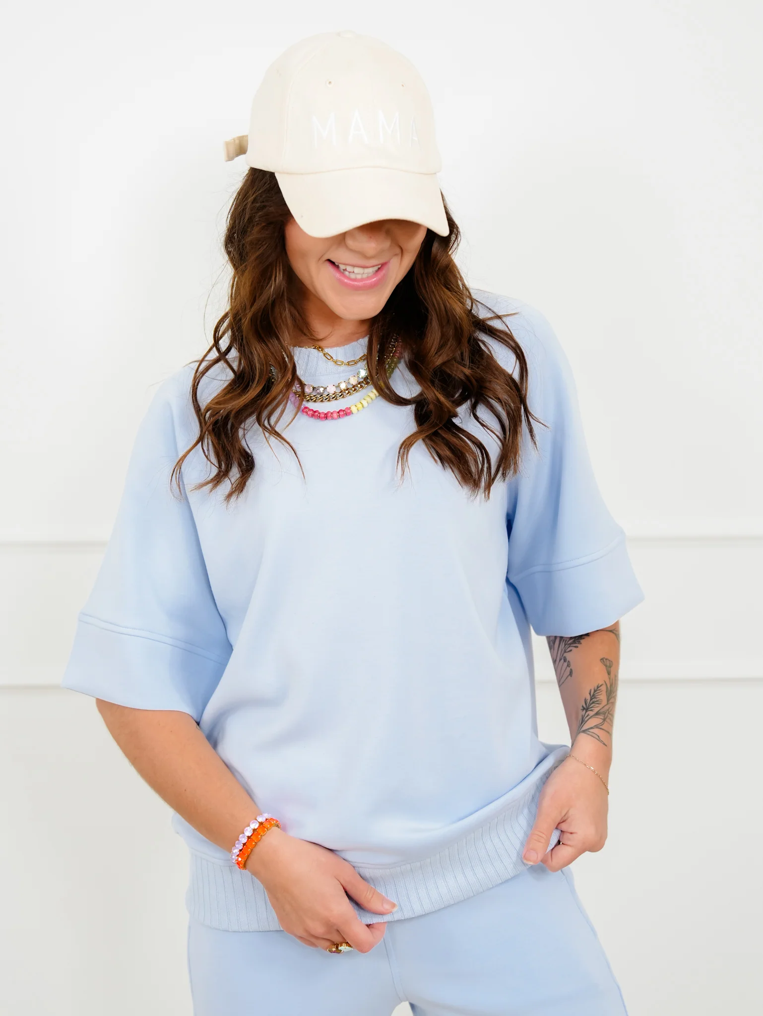 Solid Short Sleeve Top with Sweater Knit Collar - Image 2