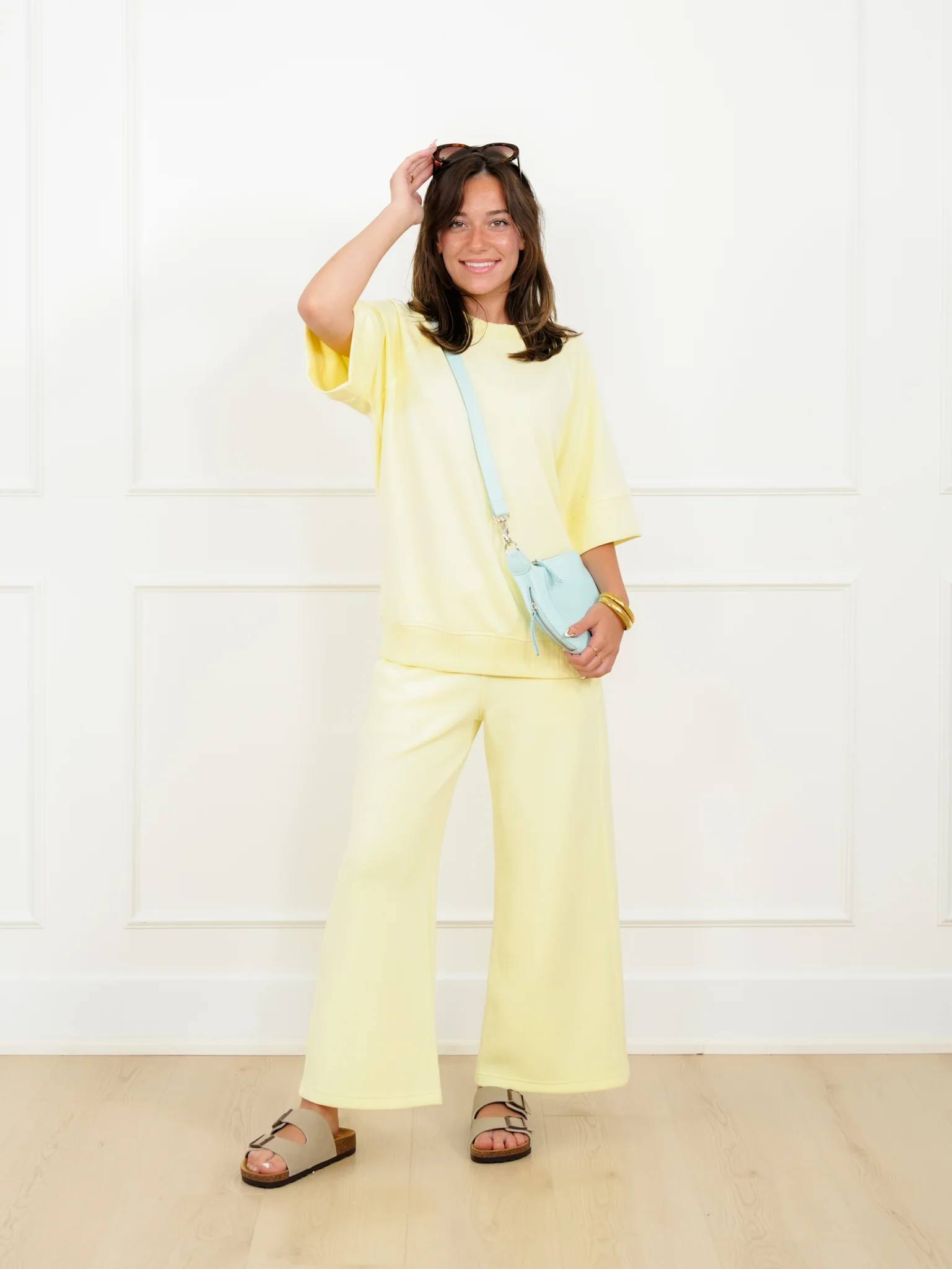 Solid Short Sleeve Top with Sweater Knit Collar - Image 3