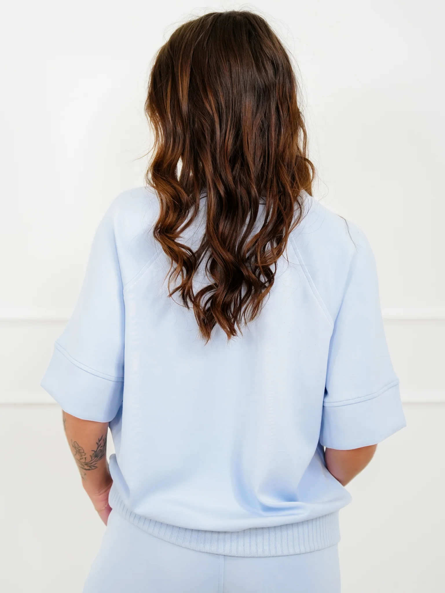 Solid Short Sleeve Top with Sweater Knit Collar - Image 6