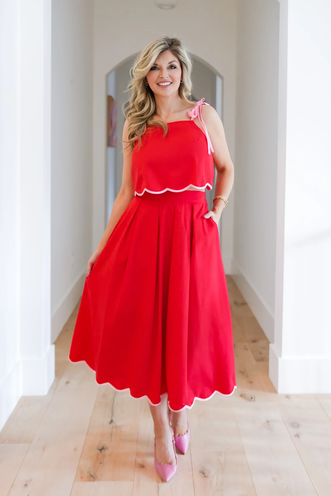 Solid Midi Skirt with Scallop Hem Detail - Image 2