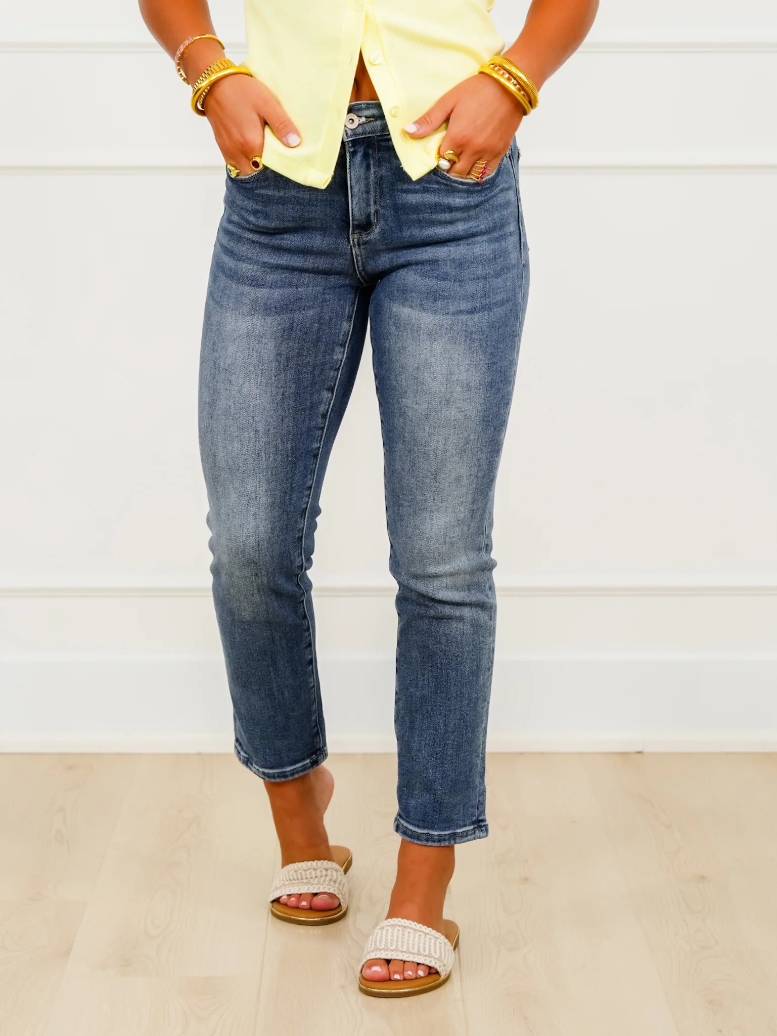 Special A Mid Rise Medium Wash Slim Cuffed Boyfriend Jeans - Image 5