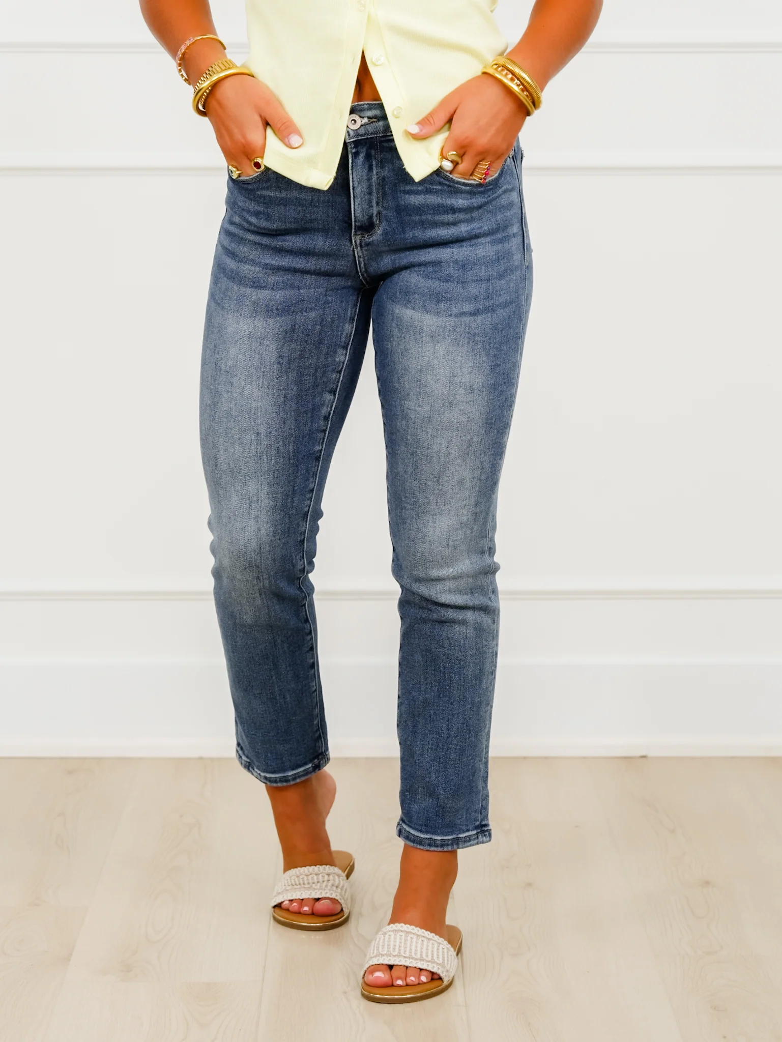 Special A Mid Rise Medium Wash Slim Cuffed Boyfriend Jeans - Image 6