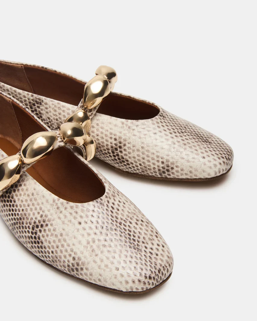 Steve Madden Animal Print Ballet Flats with Gold Link Strap - Image 5