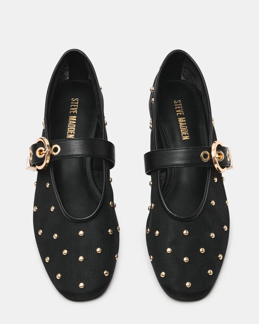 Steve Madden Mesh Flats with Gold Tone Studs and Metal Buckle Strap - Image 4