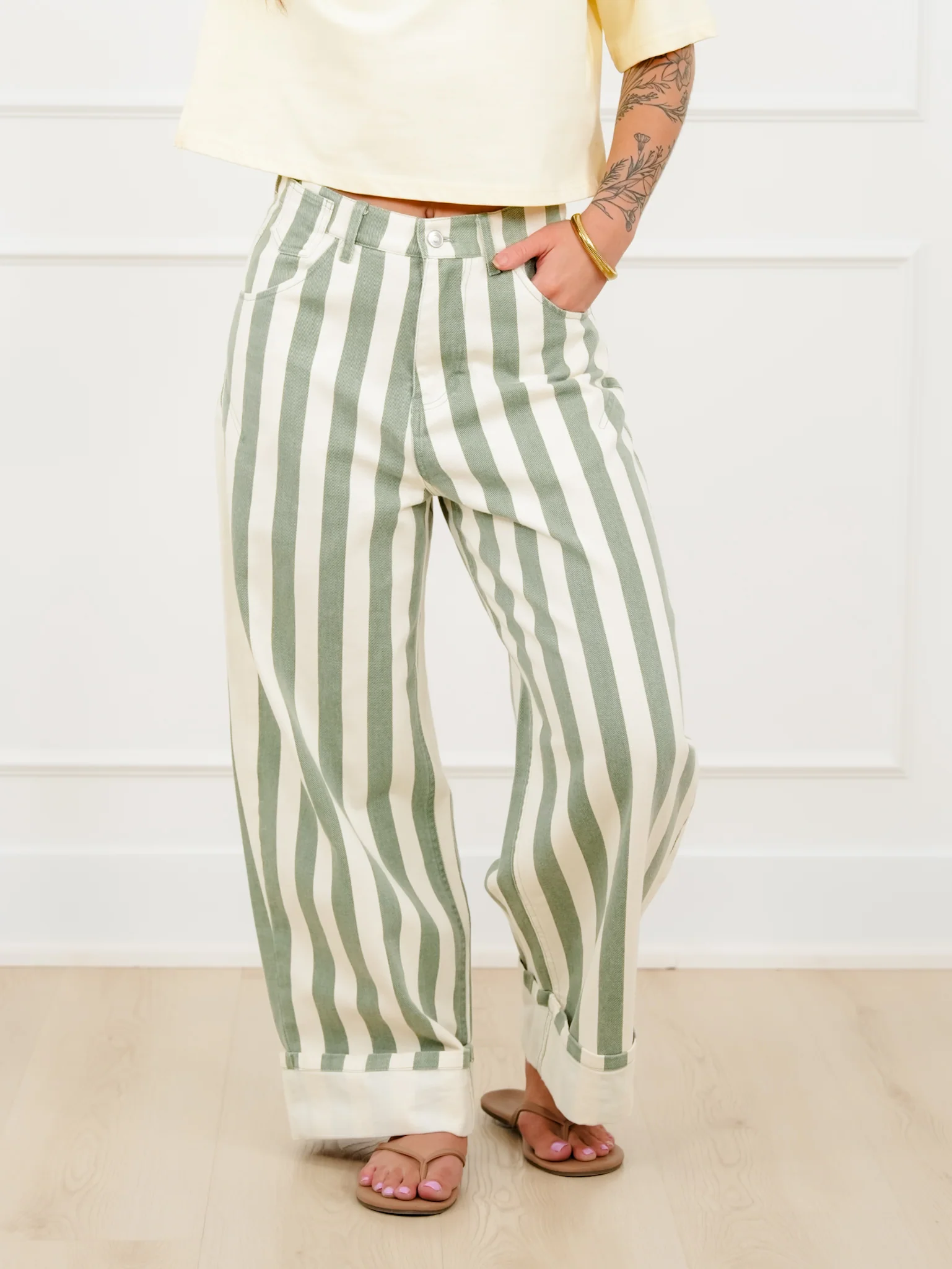 Restock! Stripe High Waist Cuffed Leg Barrel Pants - Image 2