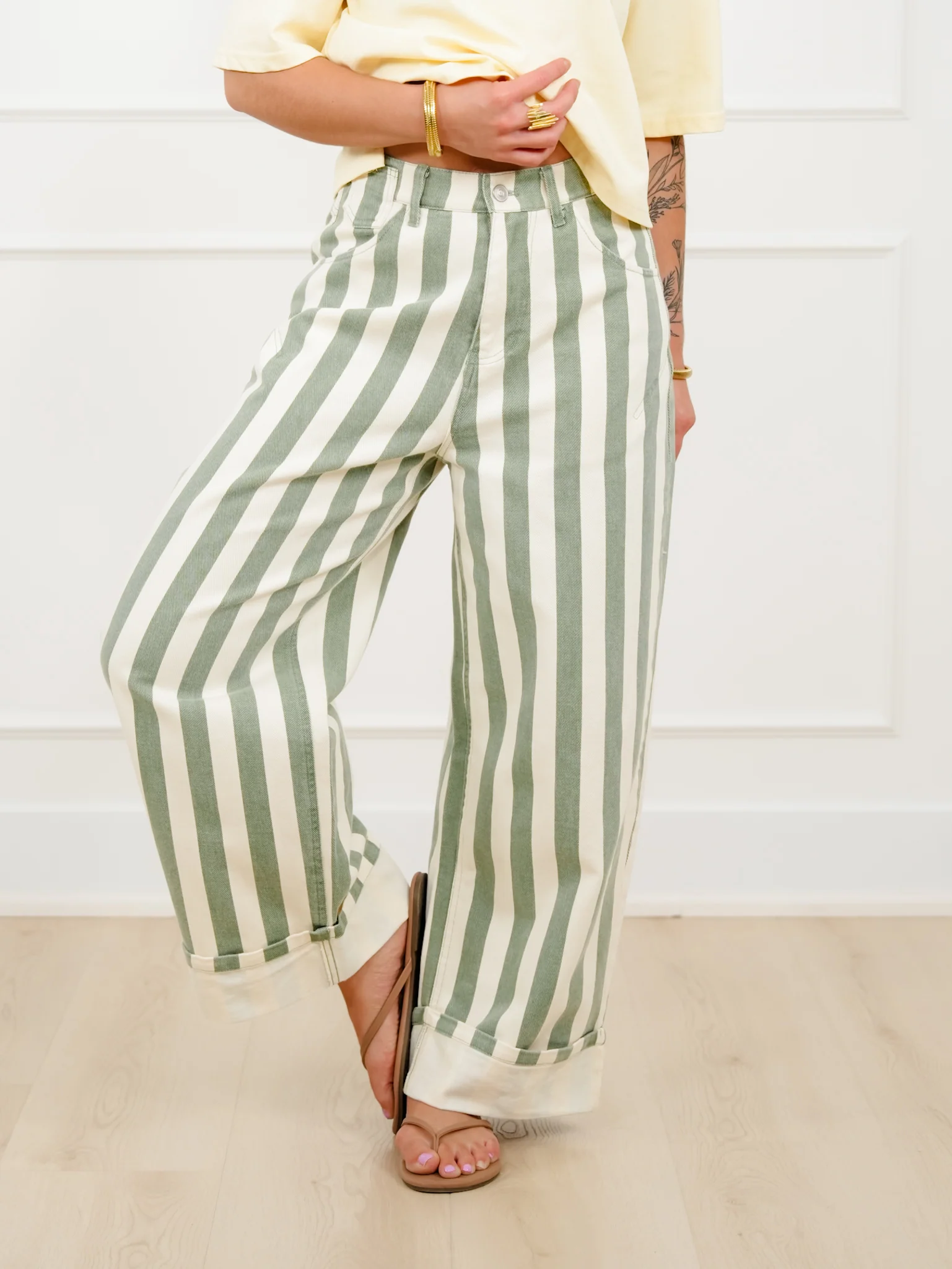 Restock! Stripe High Waist Cuffed Leg Barrel Pants - Image 6