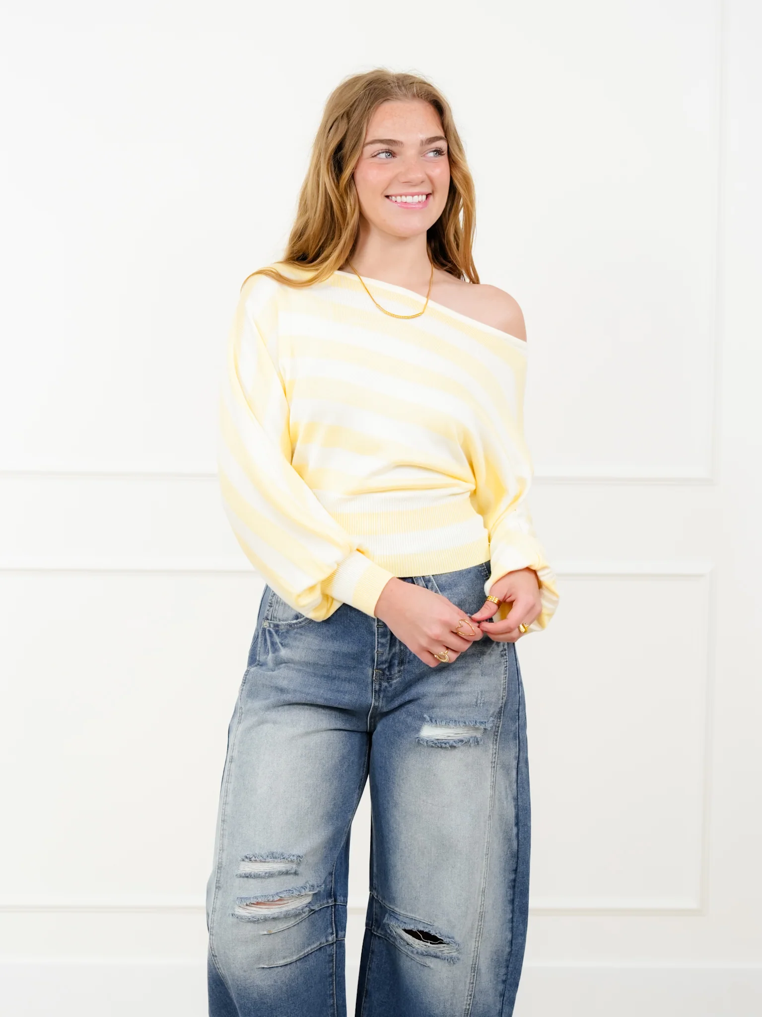 Stripe Long Sleeve Boat Neck Sweater - Image 2