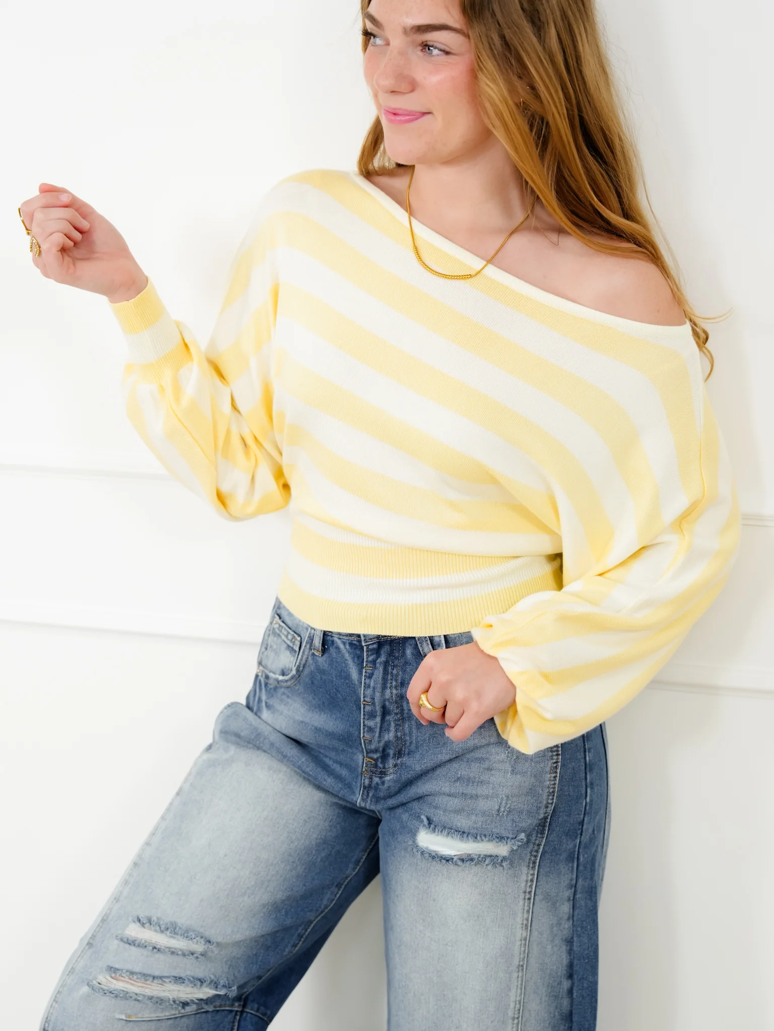 Stripe Long Sleeve Boat Neck Sweater - Image 5