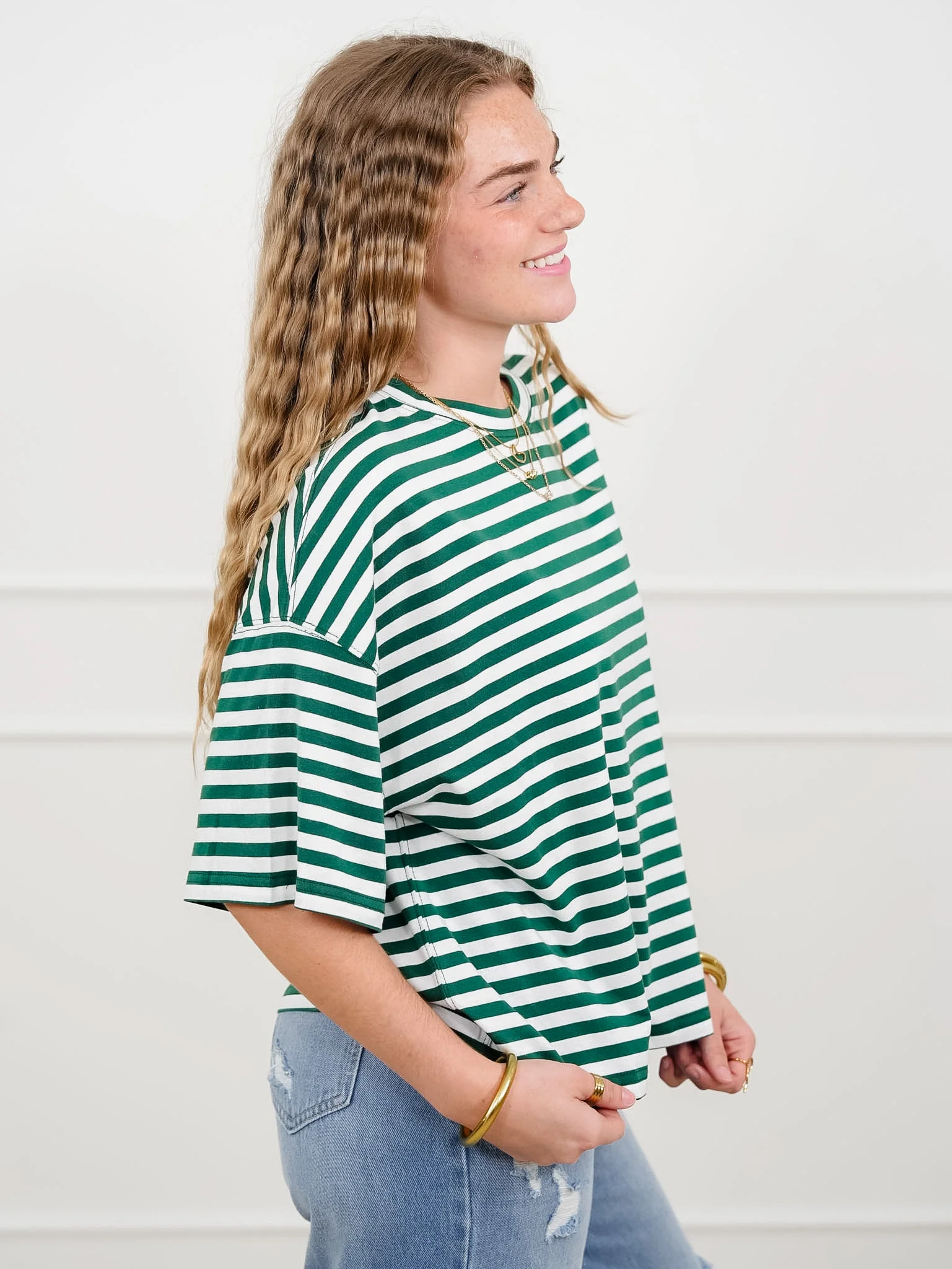 Stripe Short Sleeve Round Neck Top - Image 2