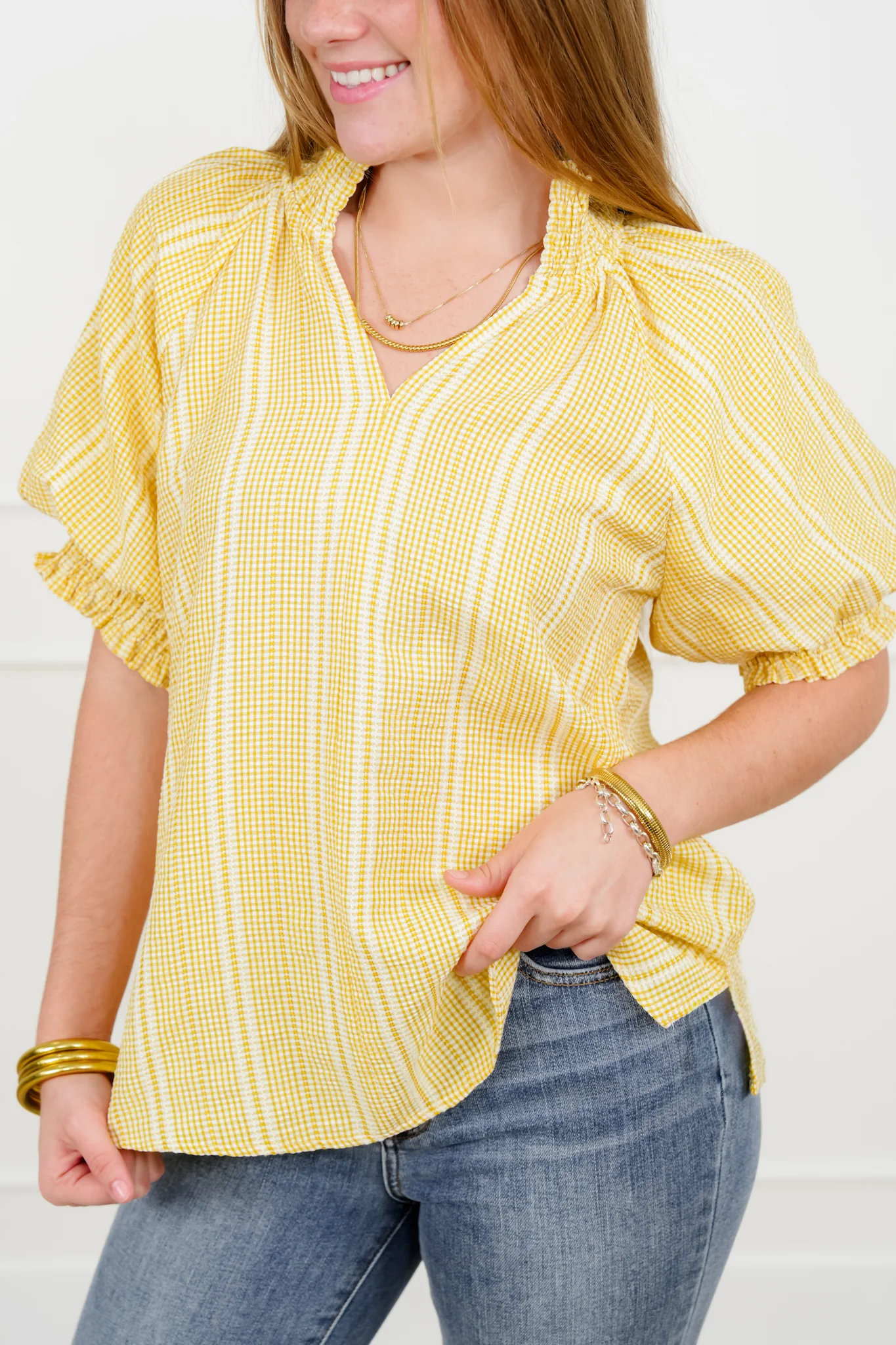 Stripe Short Sleeve Top with Ruffle Detail