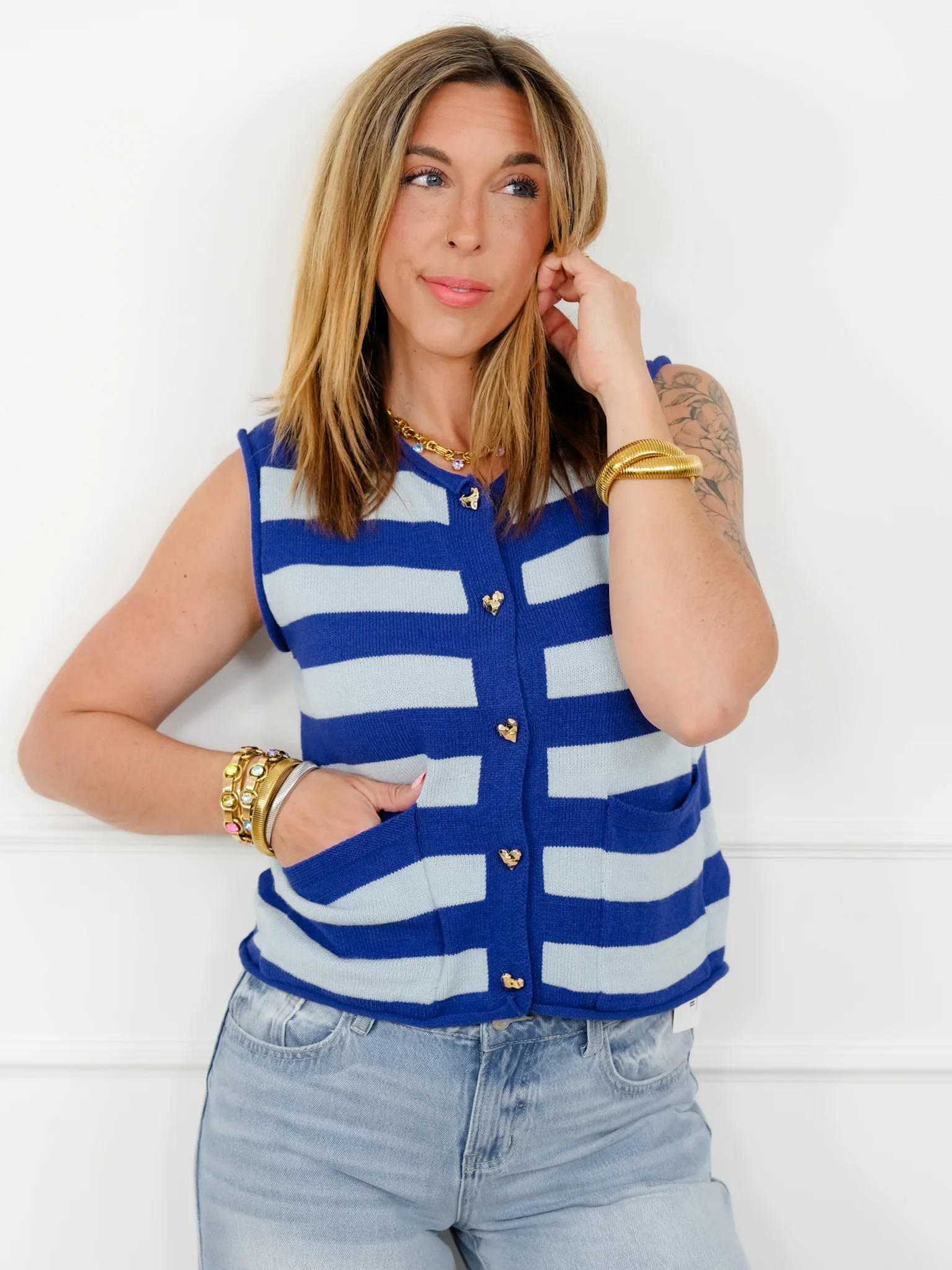 Stripe Sweater Vest with Heart Buttons - Image 8