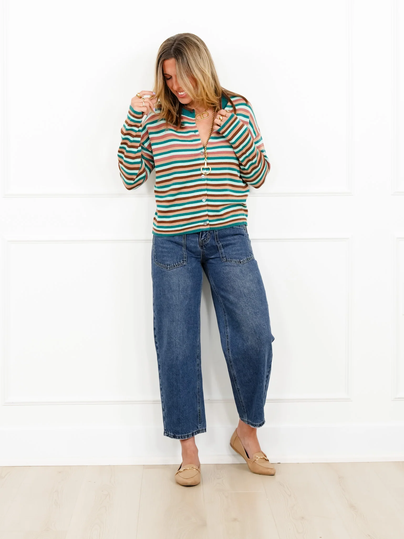 Striped Long Sleeve Button Down Cardigan - Image 10