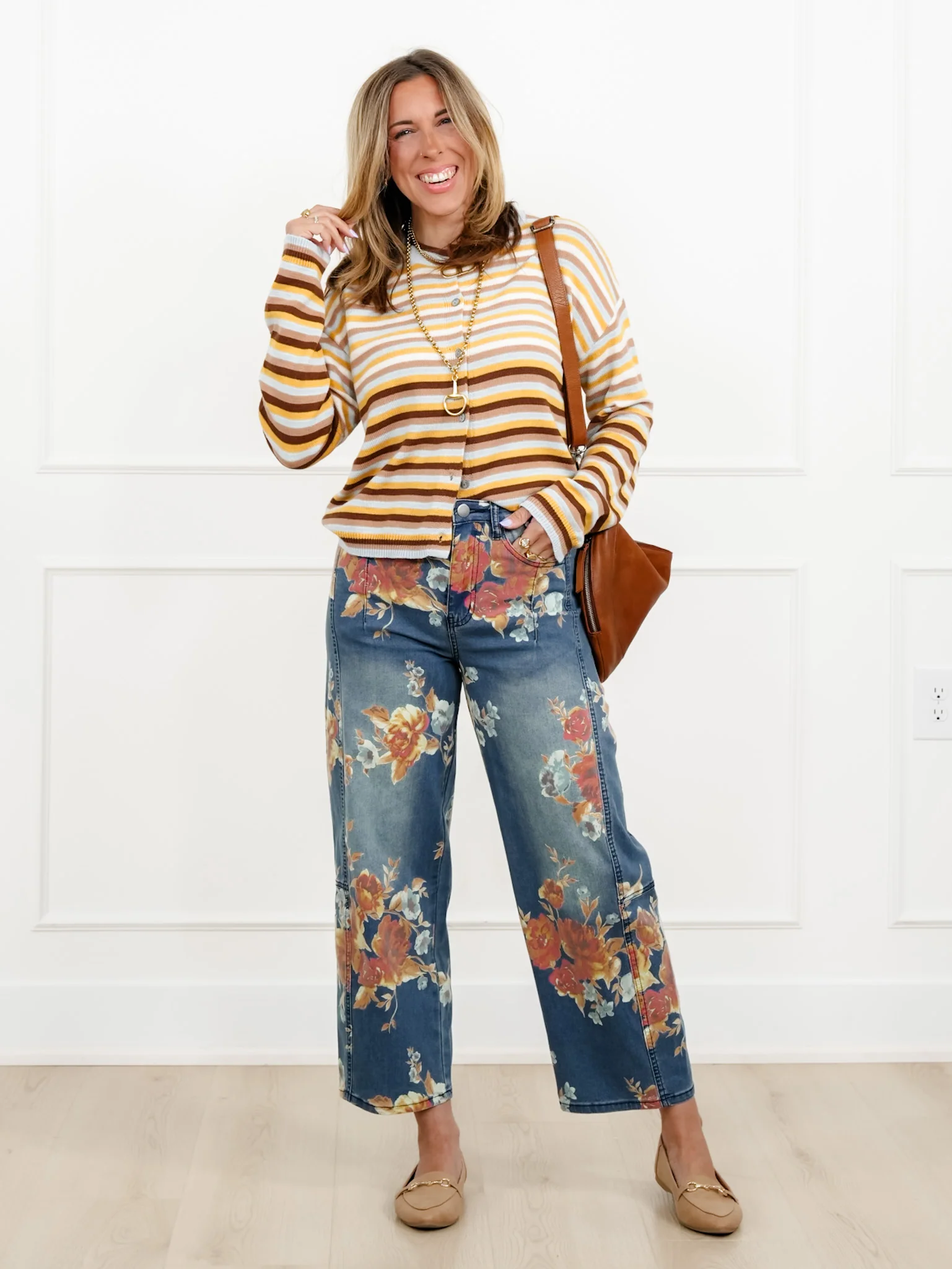 Striped Long Sleeve Button Down Cardigan - Image 4