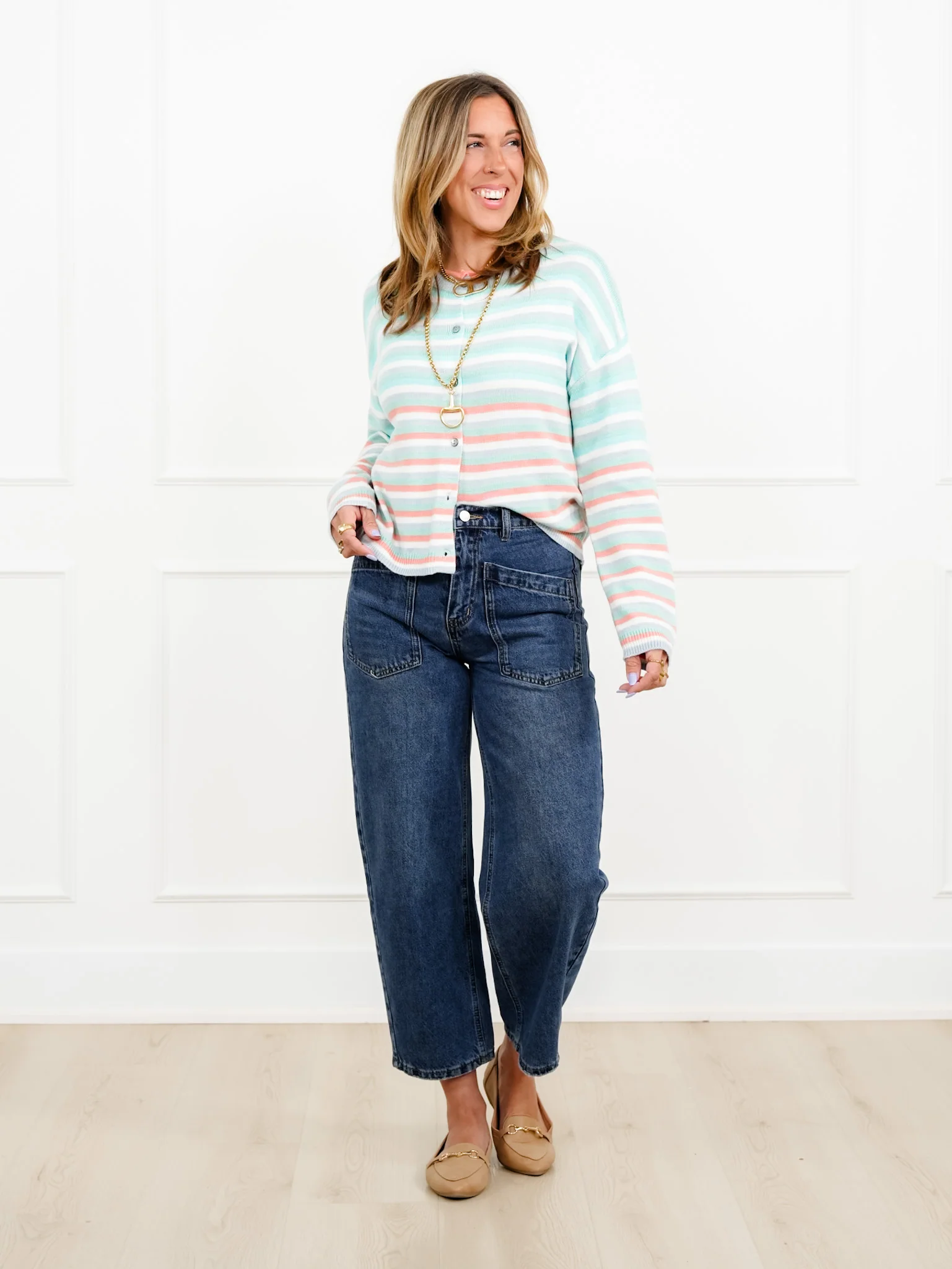 Striped Long Sleeve Button Down Cardigan - Image 6