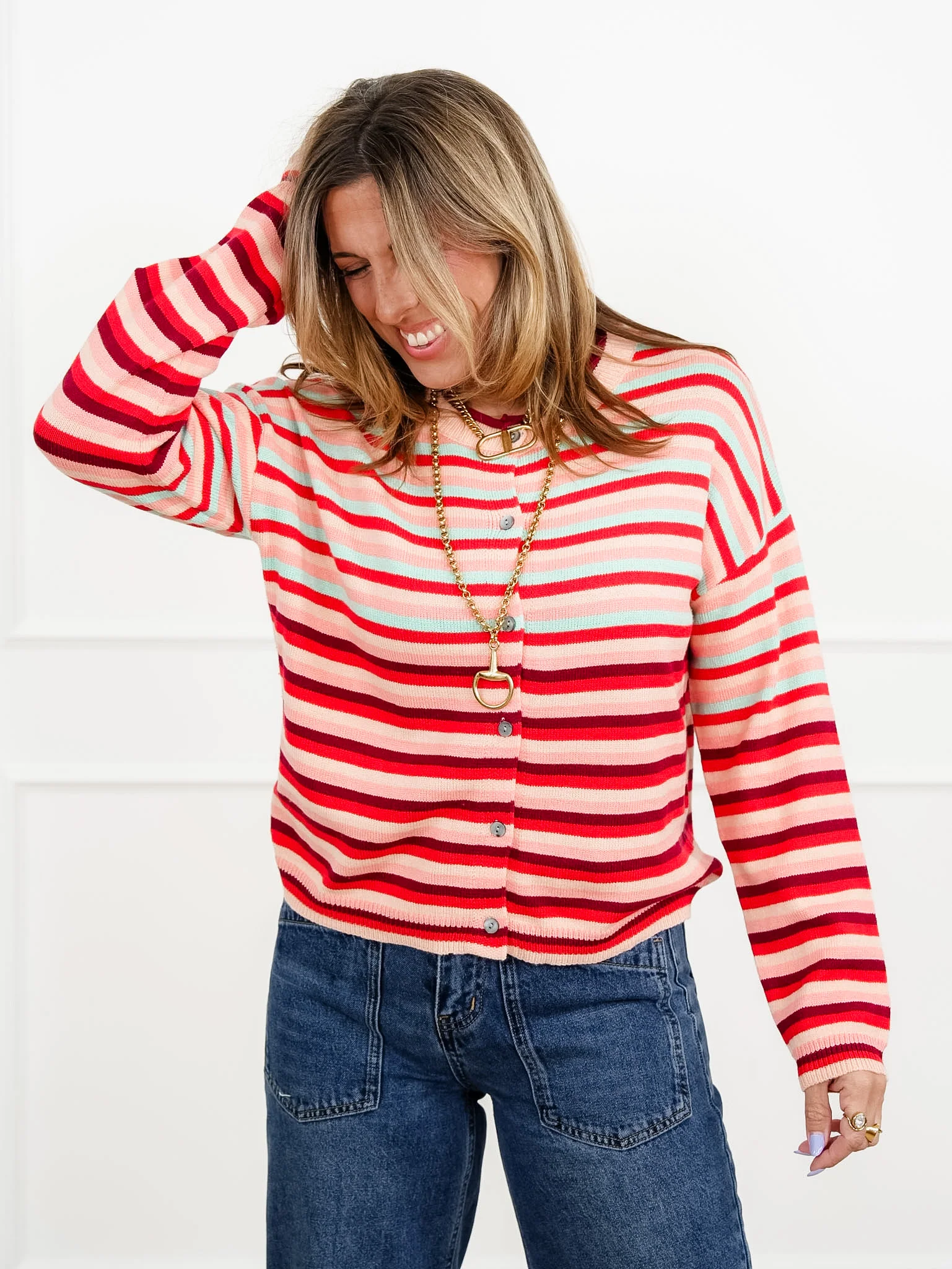 Striped Long Sleeve Button Down Cardigan - Image 7