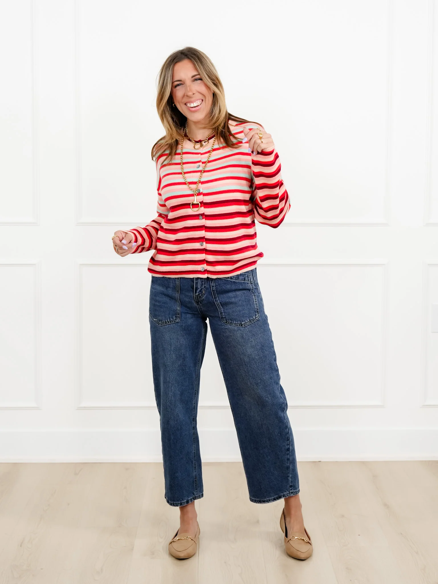Striped Long Sleeve Button Down Cardigan - Image 8