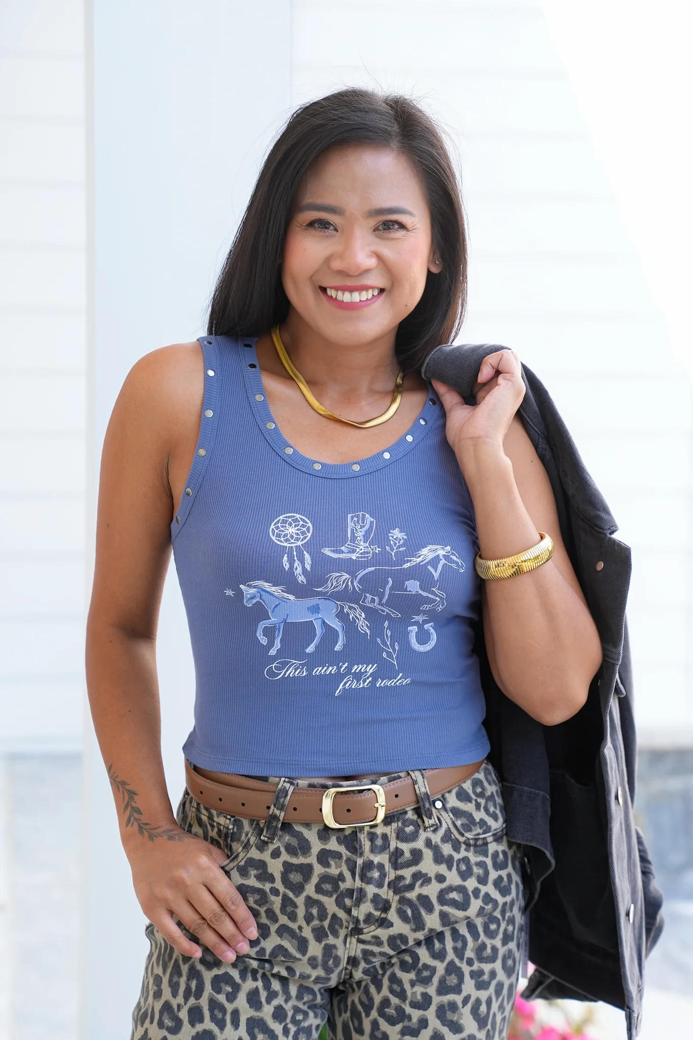 "This Ain't My First Rodeo" Studded Graphic Tank Top