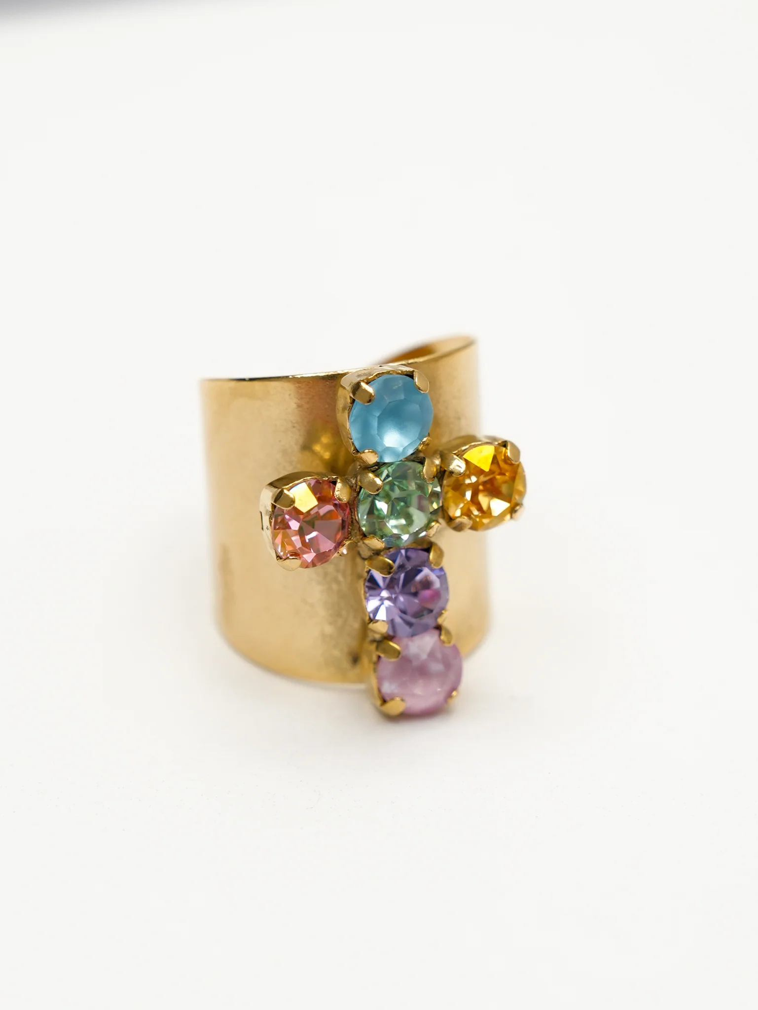 TOVA Baby Donatella Colorful Crystal Cross Ring - Image 2