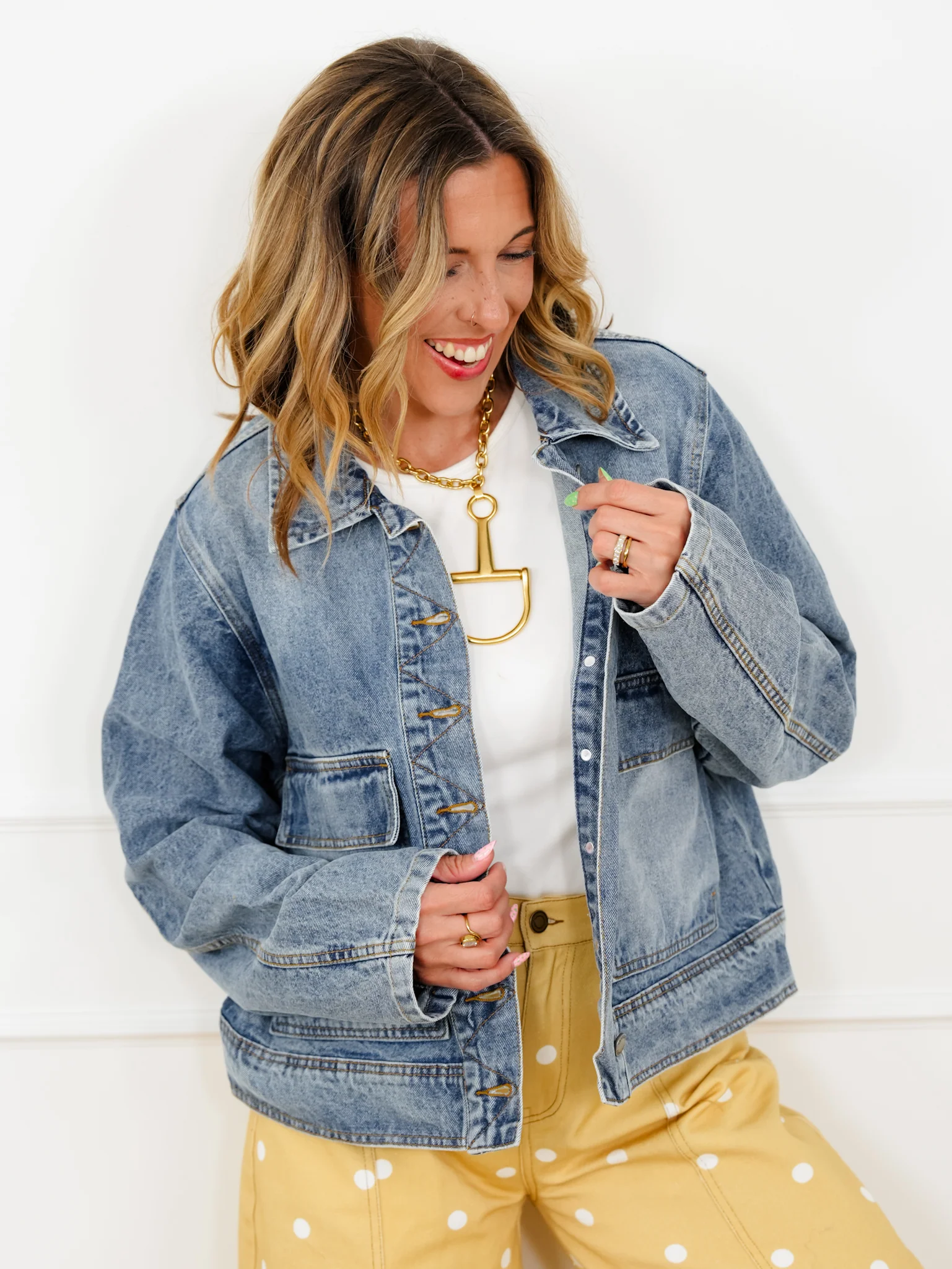 Restock! Veveret Medium Wash Long Sleeve Jacket with Big Pocket Detail - Image 2