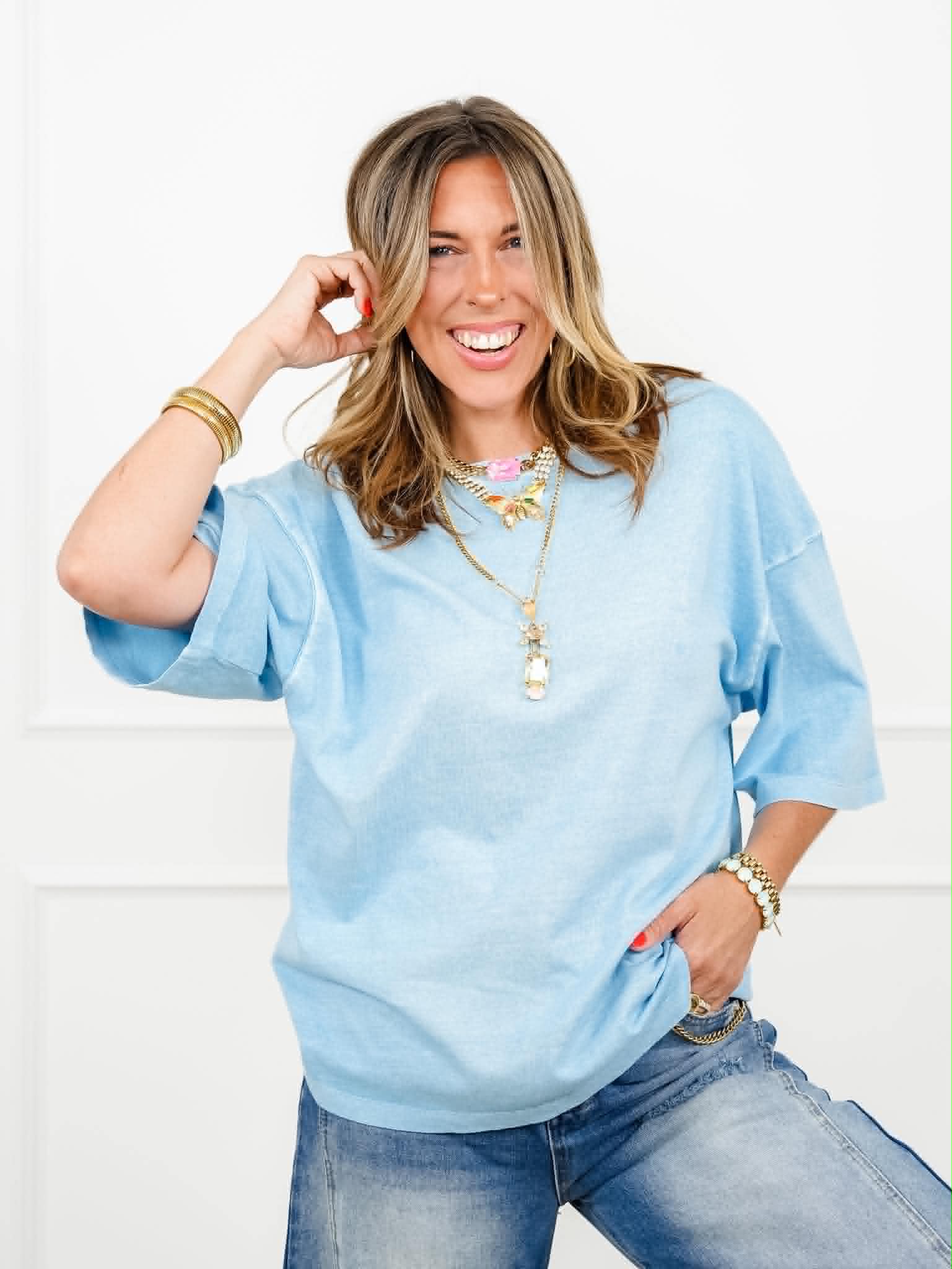 Door Buster! Washed Half Sleeve Crew Neck Drop Shoulder Top - Image 6